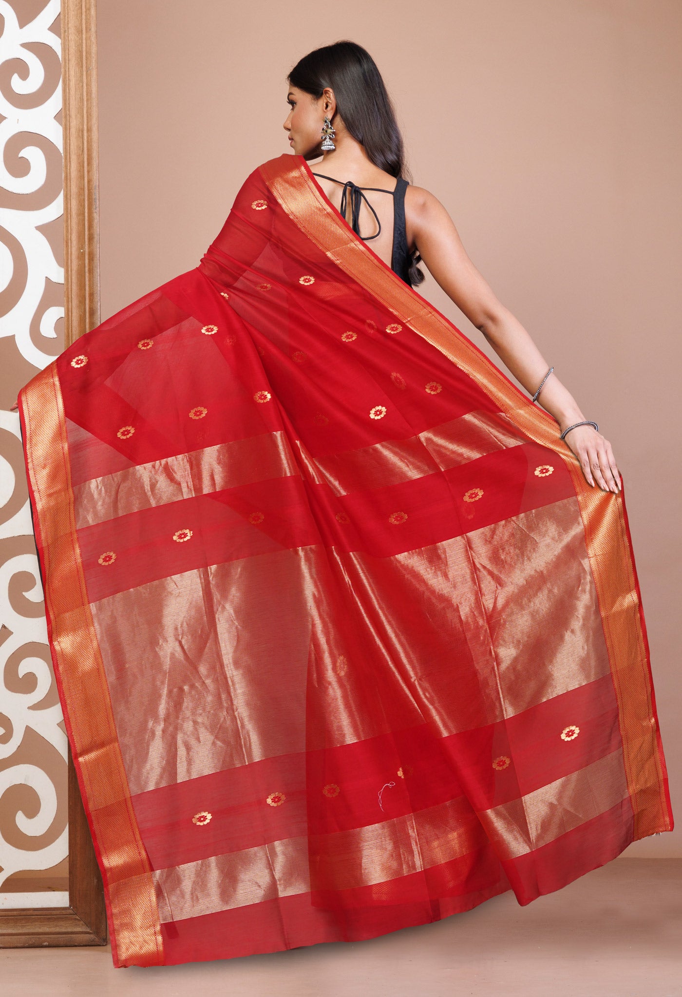 Red Pure Handloom Maheshwari Sico Saree-UNM81380