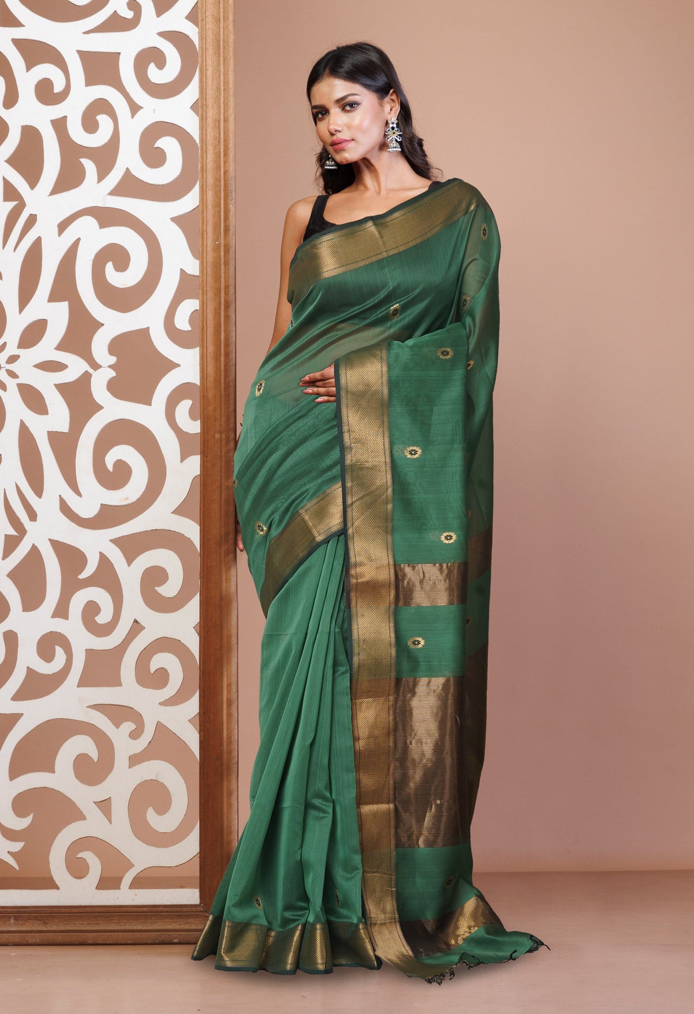 Green Pure Handloom Maheshwari Sico Saree-UNM81381