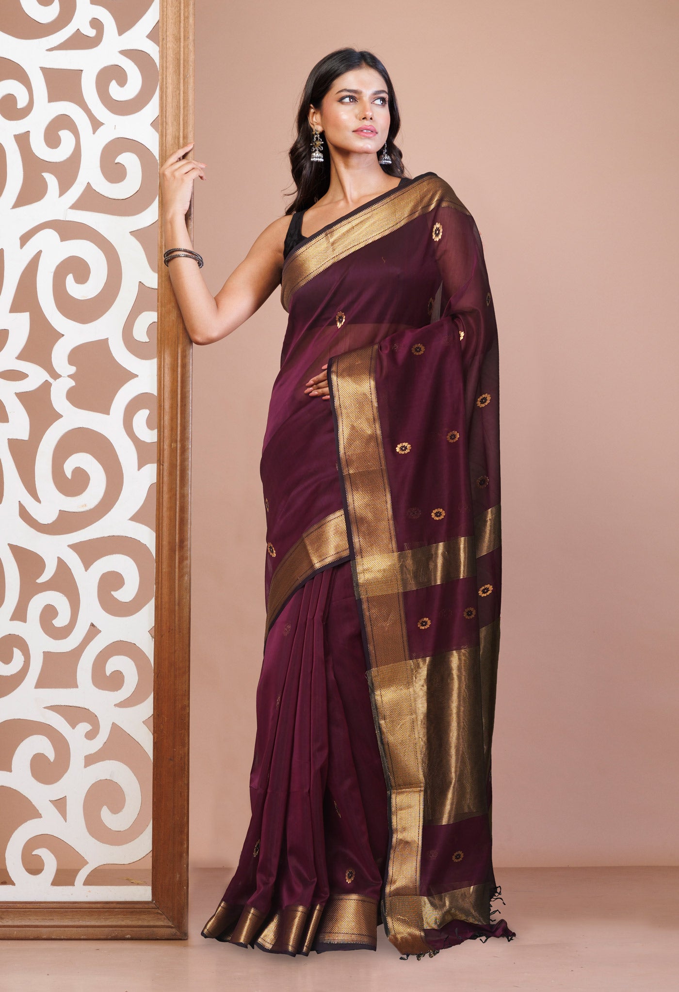 Dark Purple Pure Handloom Maheshwari Sico Saree-UNM81382