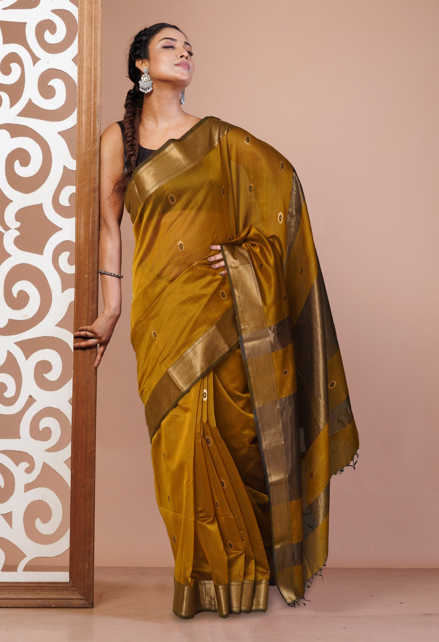 Mustard Yellow Pure Handloom Maheshwari Sico Saree-UNM81383