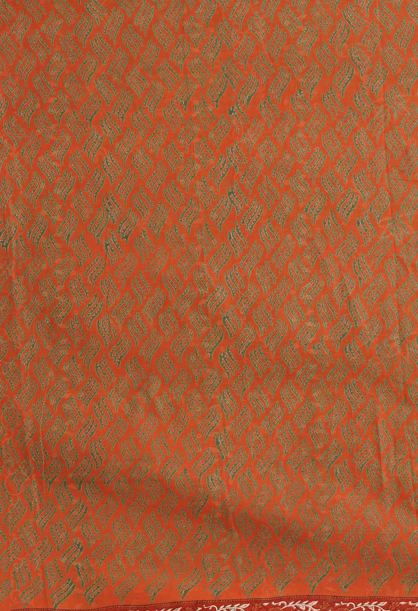 Orange Pure Hand Block Printed Soft Cotton Saree-UNM81387