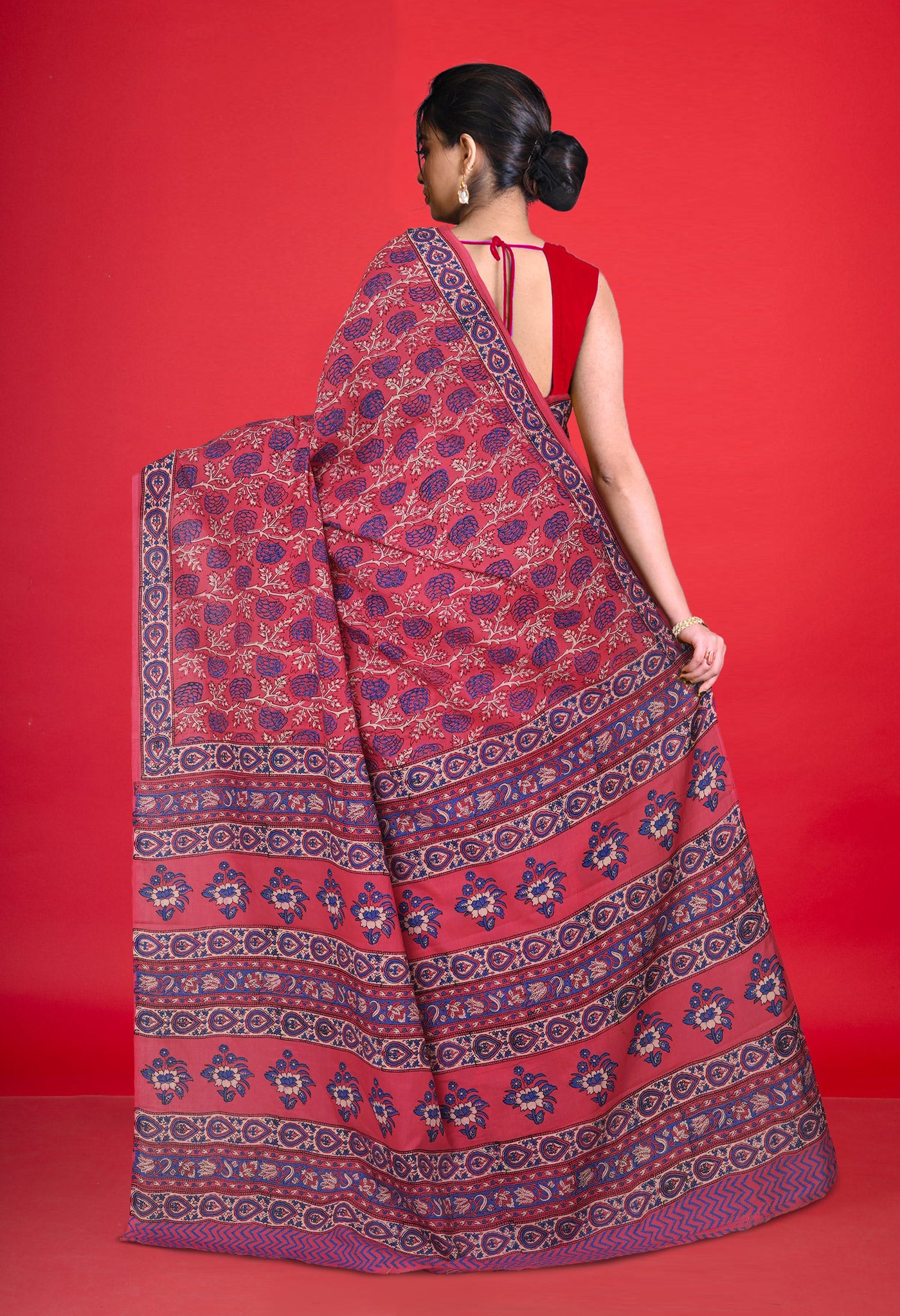 Pink Pure Hand Block Printed Soft Cotton Saree-UNM81391