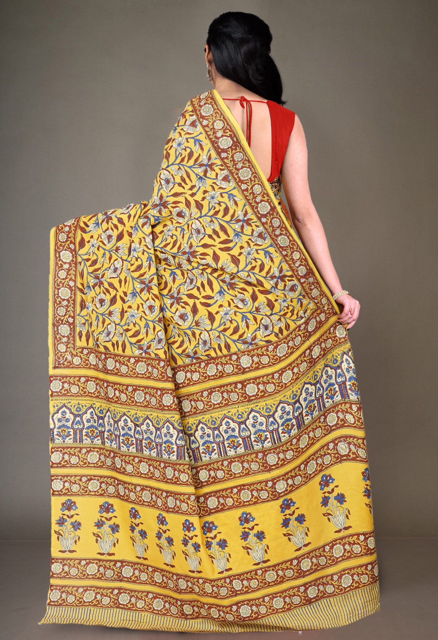 Yellow Pure Hand Block Printed Soft Cotton Saree-UNM81398