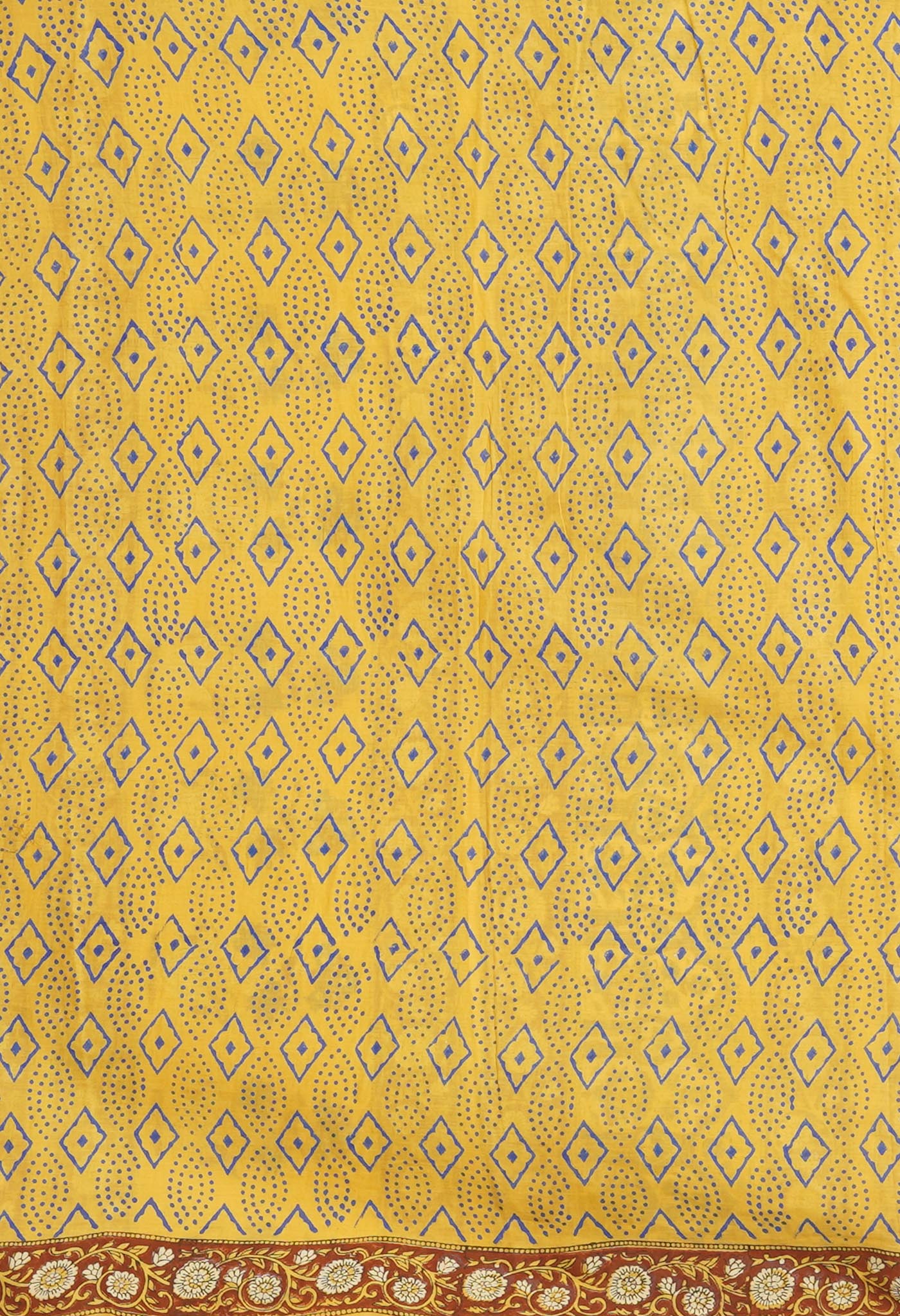 Yellow Pure Hand Block Printed Soft Cotton Saree-UNM81398