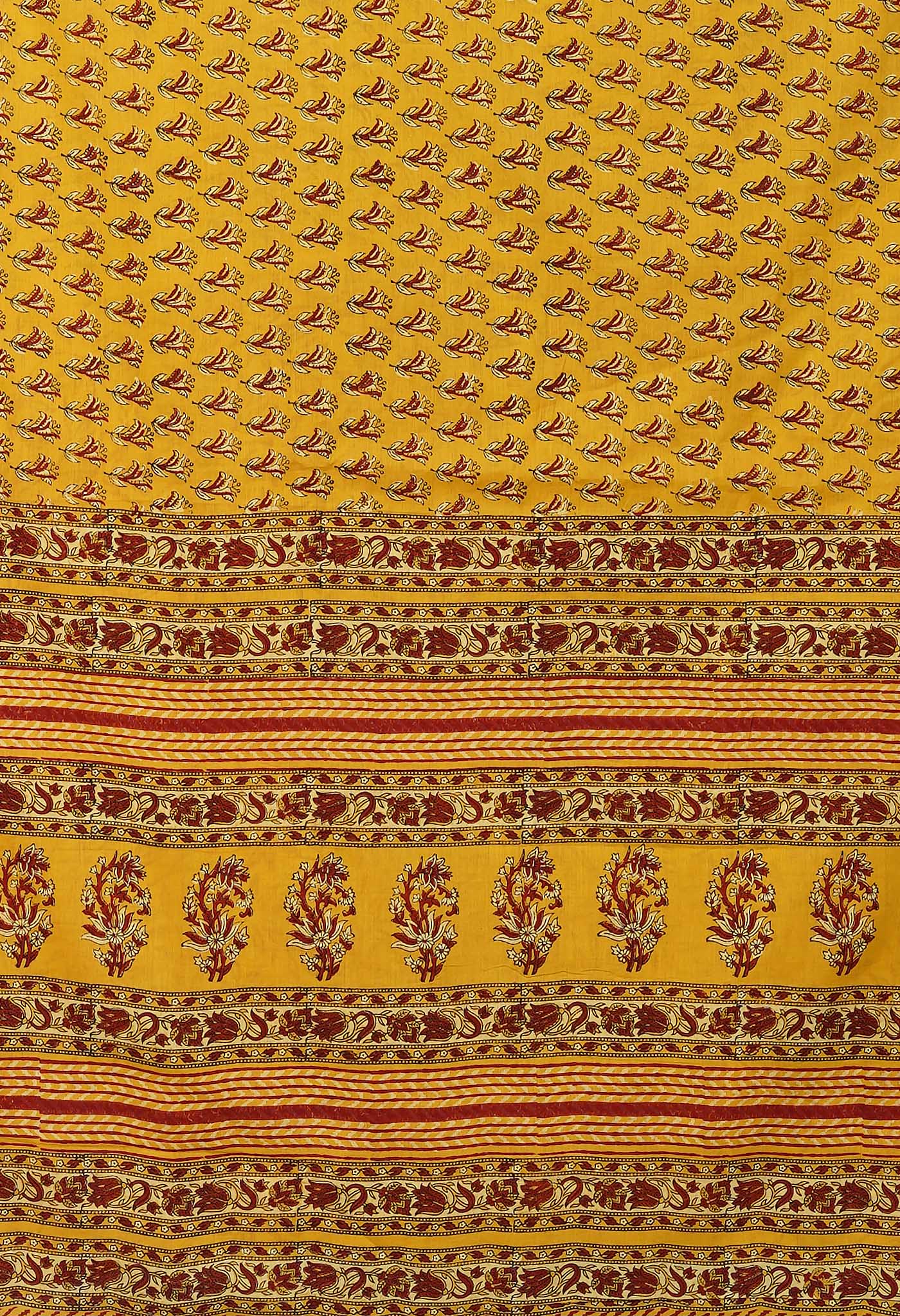 Yellow Pure Hand Block Printed Soft Cotton Saree-UNM81404