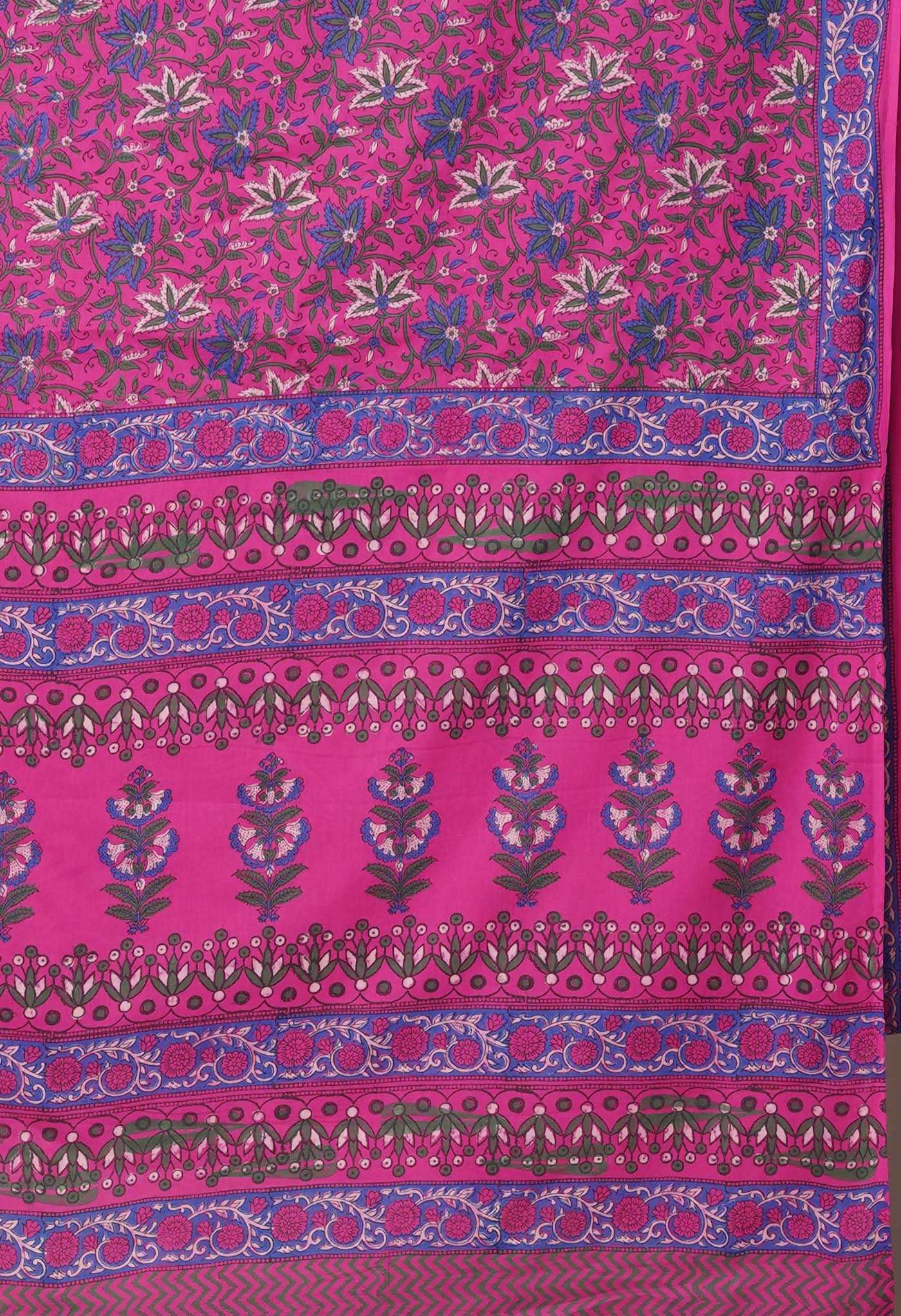 Pink Pure Hand Block Printed Soft Cotton Saree-UNM81405