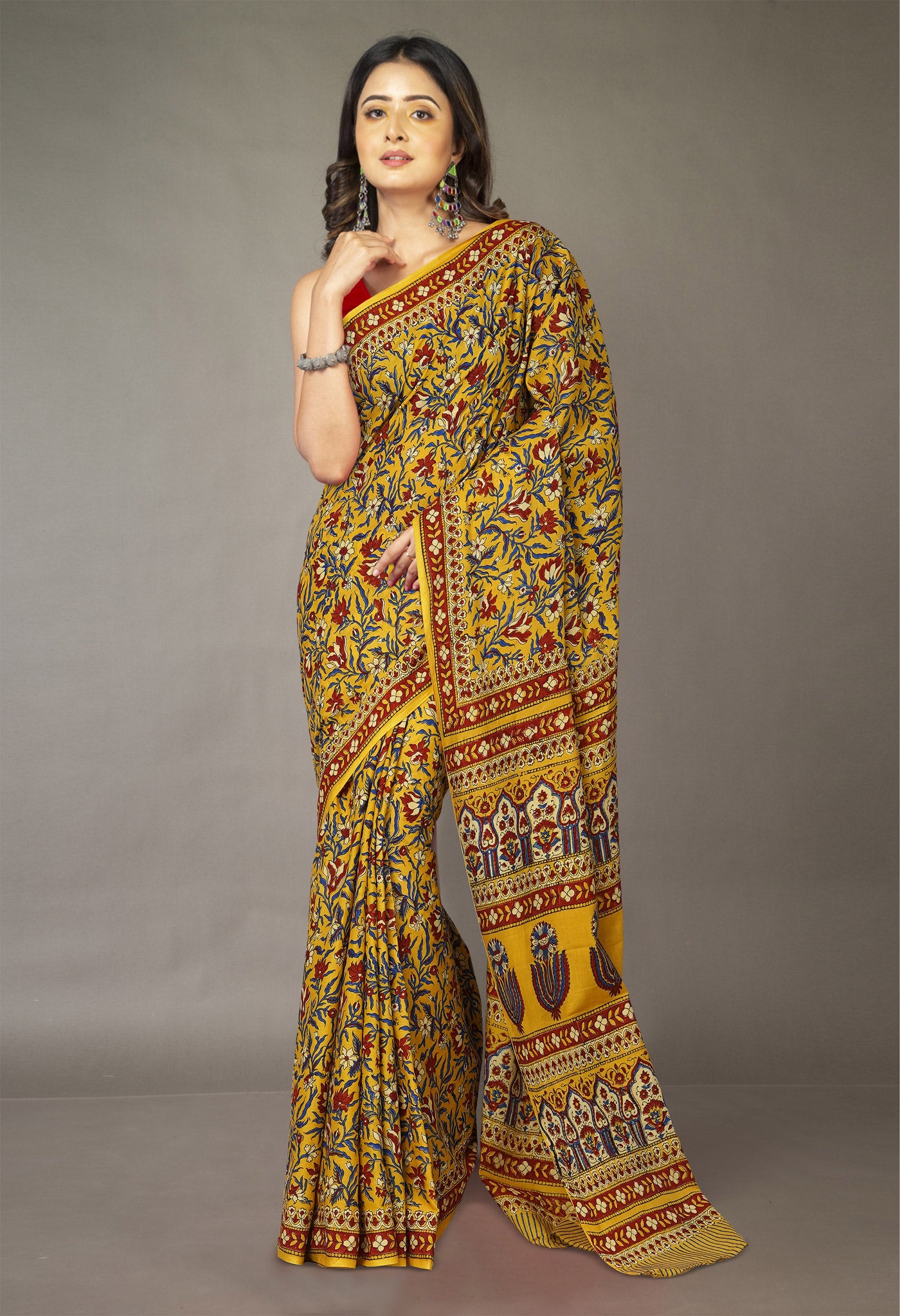 Yellow Pure Hand Block Printed Soft Cotton Saree-UNM81406