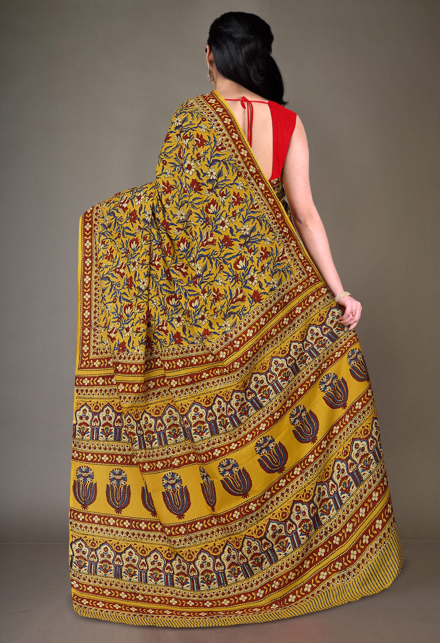 Yellow Pure Hand Block Printed Soft Cotton Saree-UNM81406