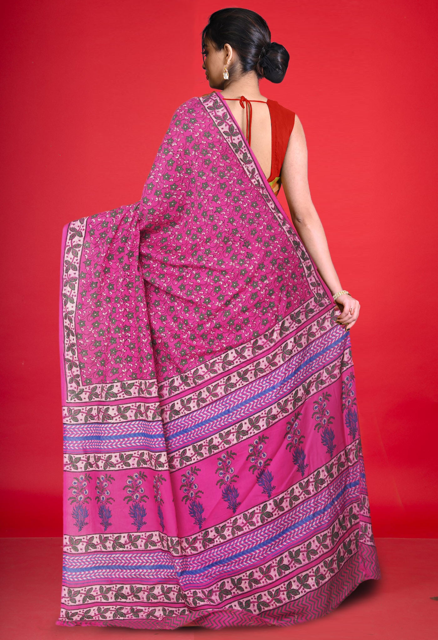 Pink Pure Hand Block Printed Soft Cotton Saree-UNM81410