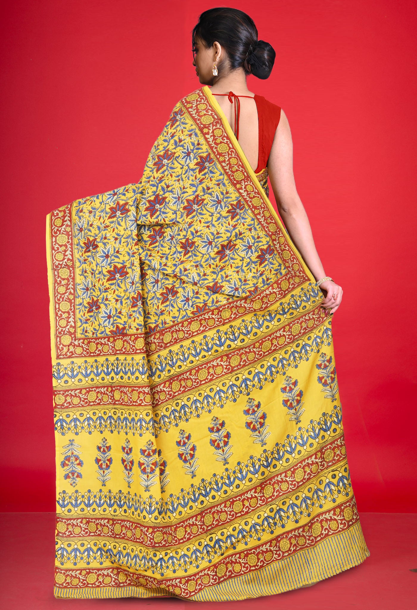 Yellow Pure Hand Block Printed Soft Cotton Saree-UNM81411