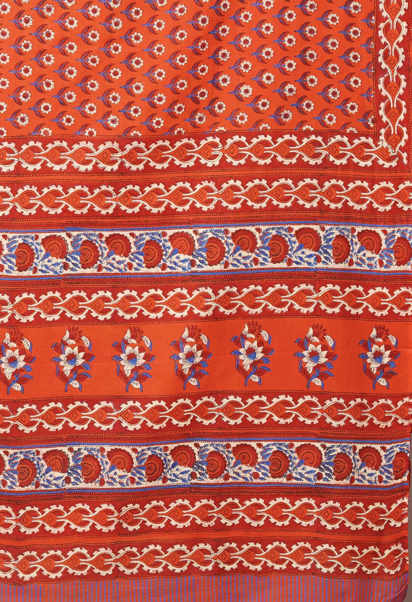 Orange Pure Hand Block Printed Soft Cotton Saree-UNM81414