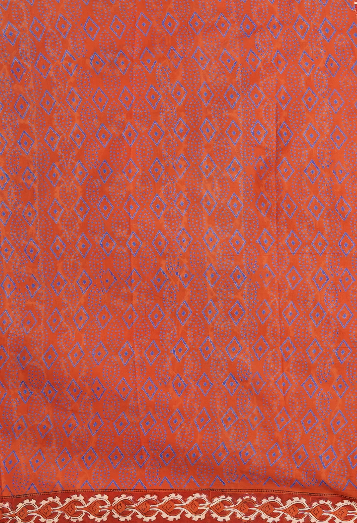 Orange Pure Hand Block Printed Soft Cotton Saree-UNM81414