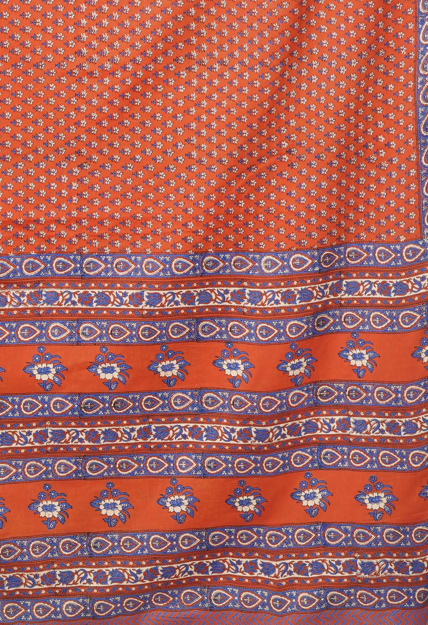 Orange Pure Hand Block Printed Soft Cotton Saree-UNM81428