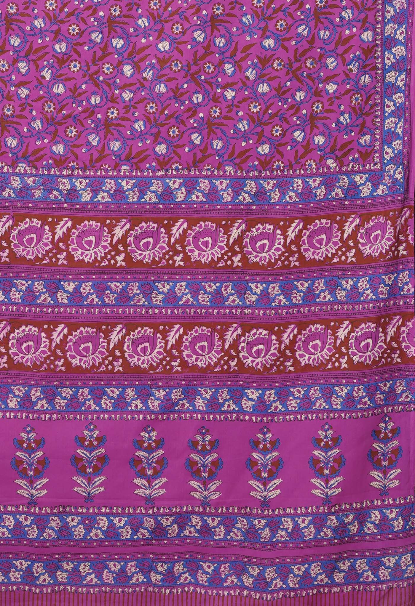 Purple Pure Hand Block Printed Soft Cotton Saree-UNM81432