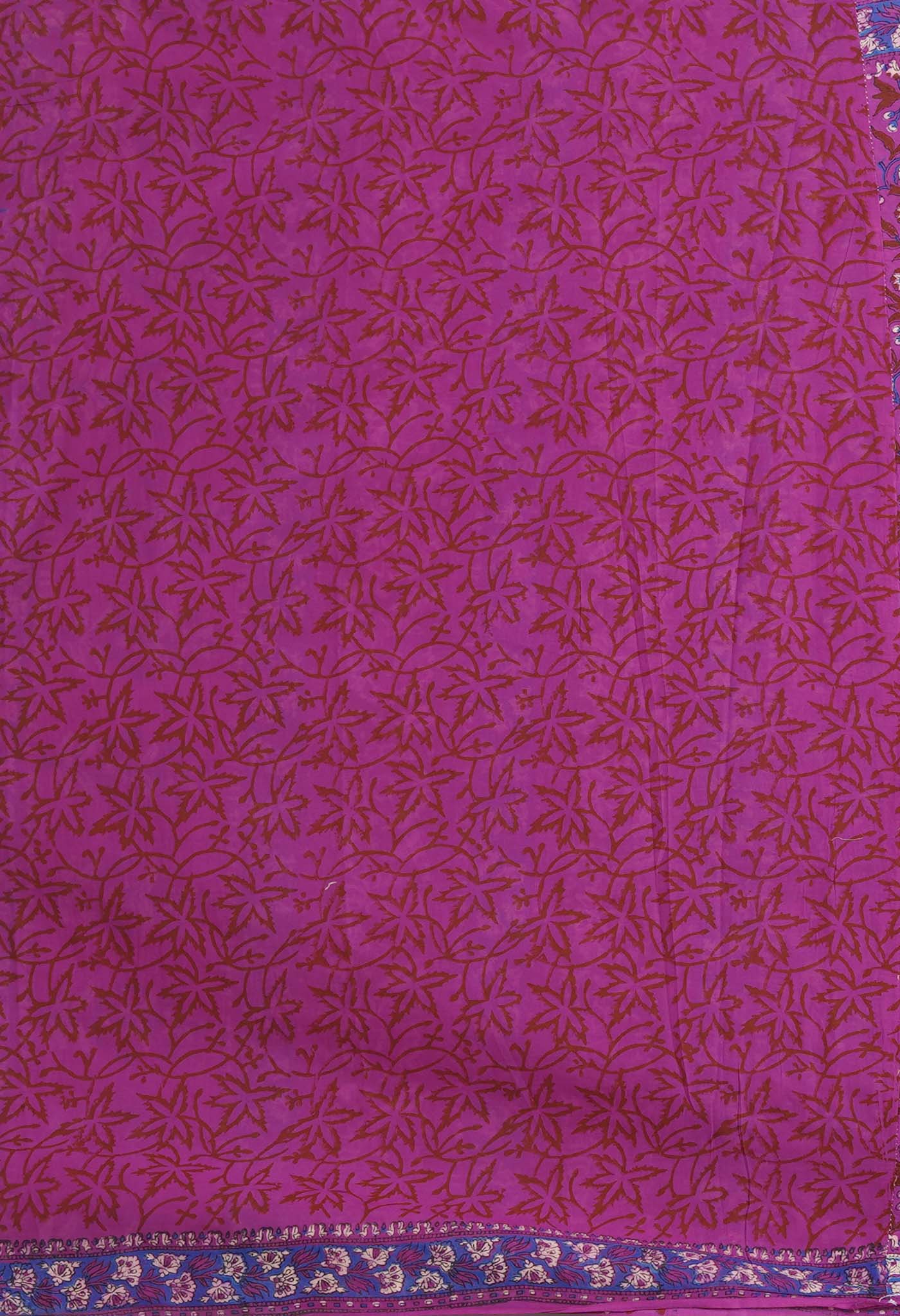 Purple Pure Hand Block Printed Soft Cotton Saree-UNM81432