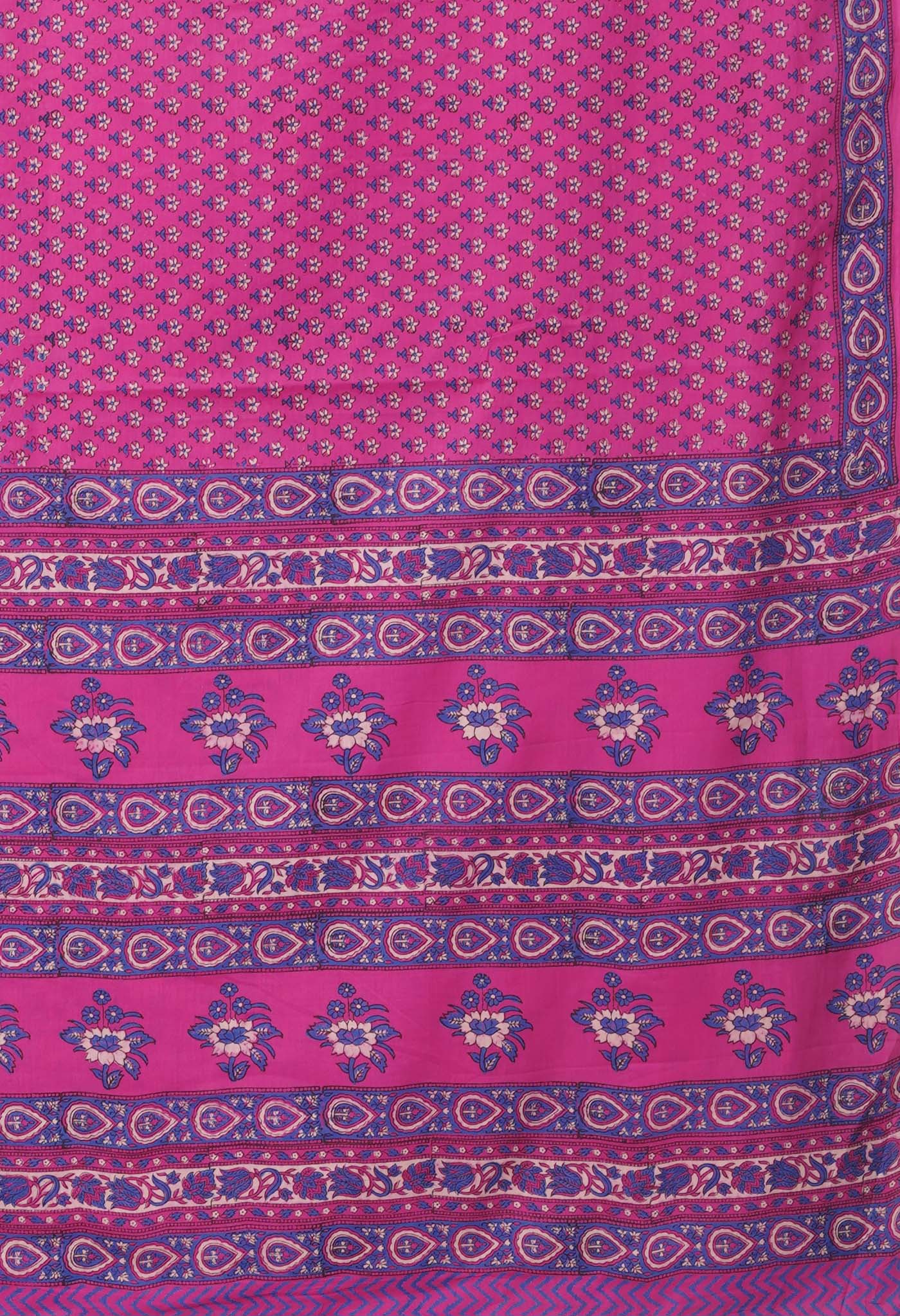 Pink Pure Hand Block Printed Soft Cotton Saree-UNM81433