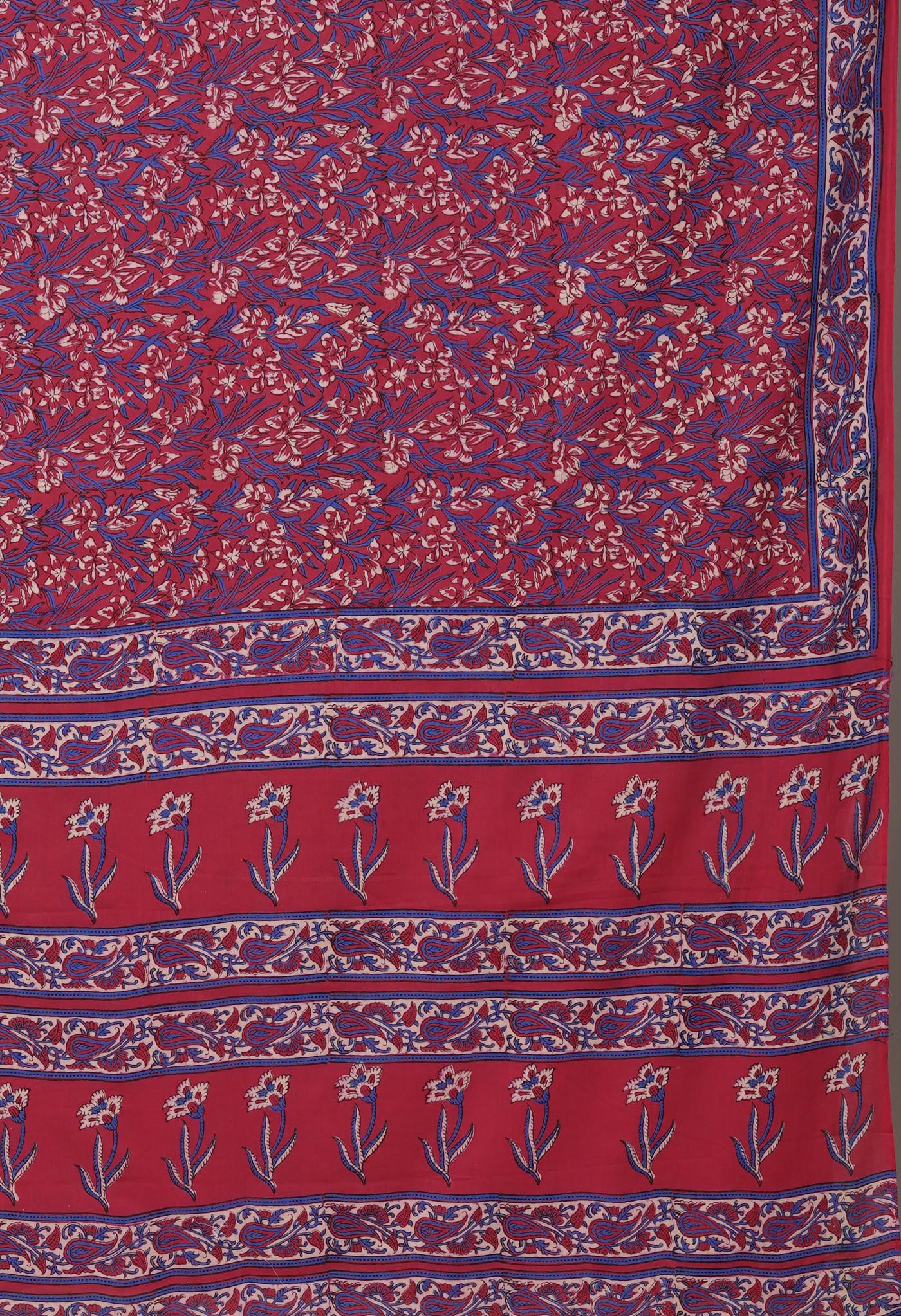 Red Pure Hand Block Printed Soft Cotton Saree-UNM81439