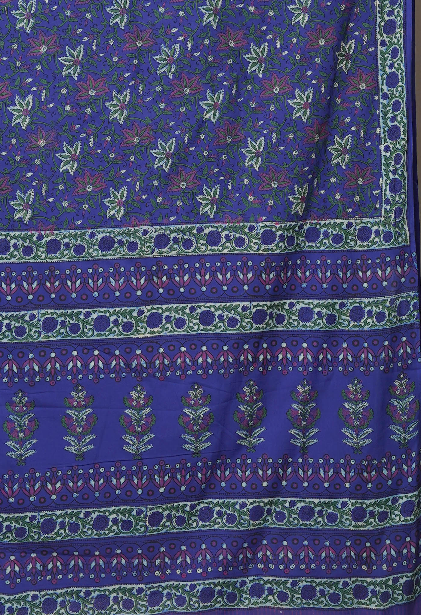 Blue Pure Hand Block Printed Soft Cotton Saree-UNM81442