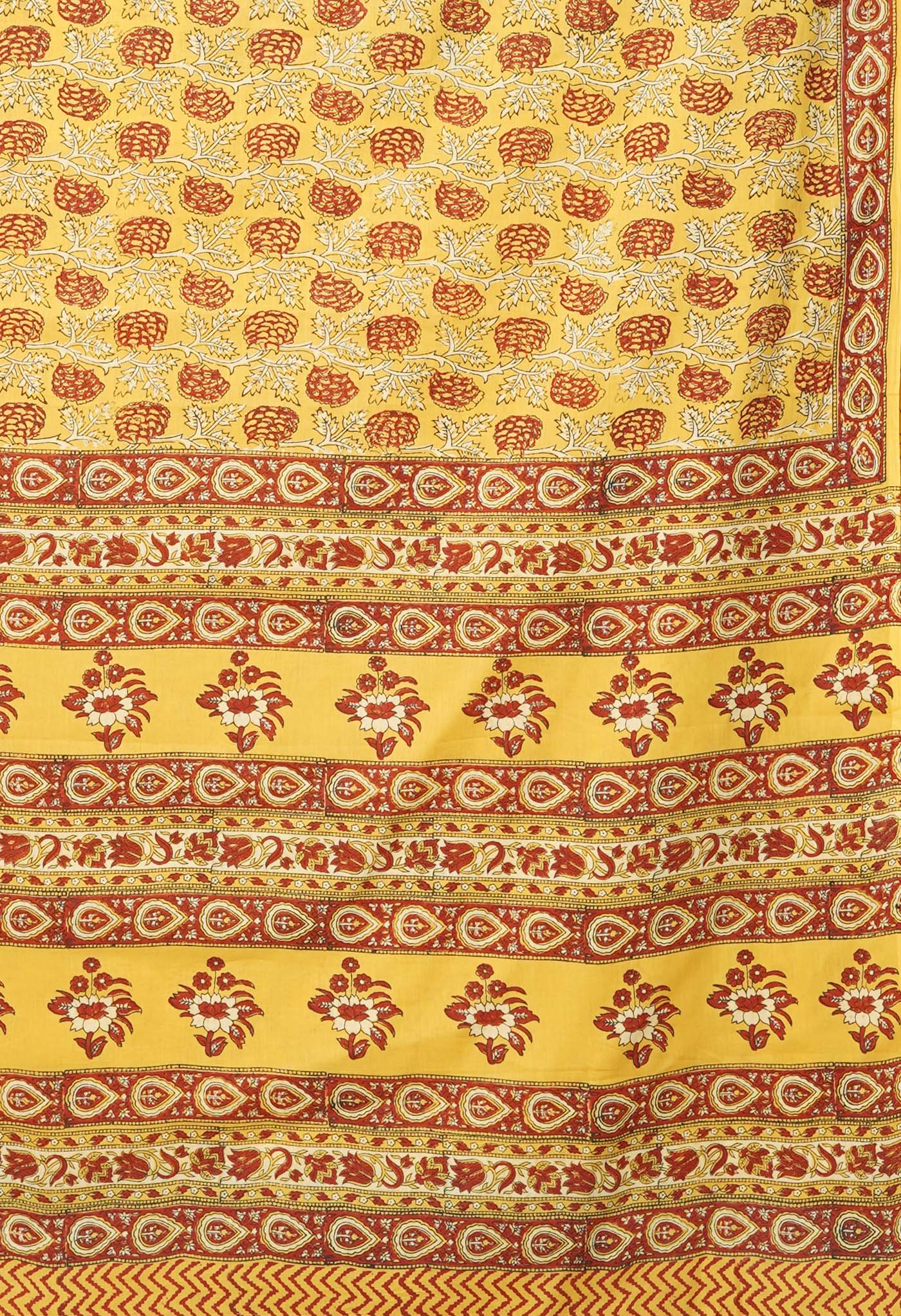 Yellow Pure Hand Block Printed Soft Cotton Saree-UNM81445