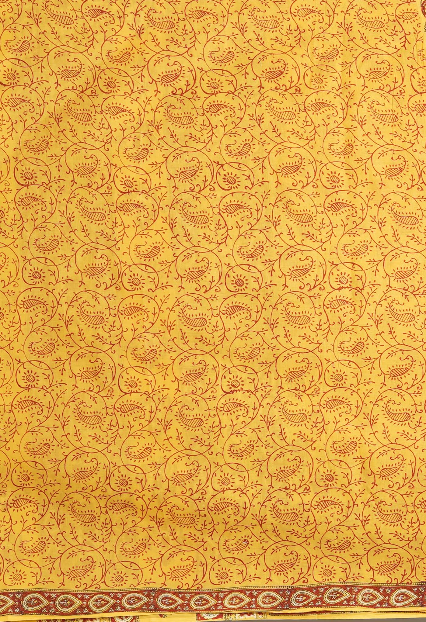 Yellow Pure Hand Block Printed Soft Cotton Saree-UNM81445