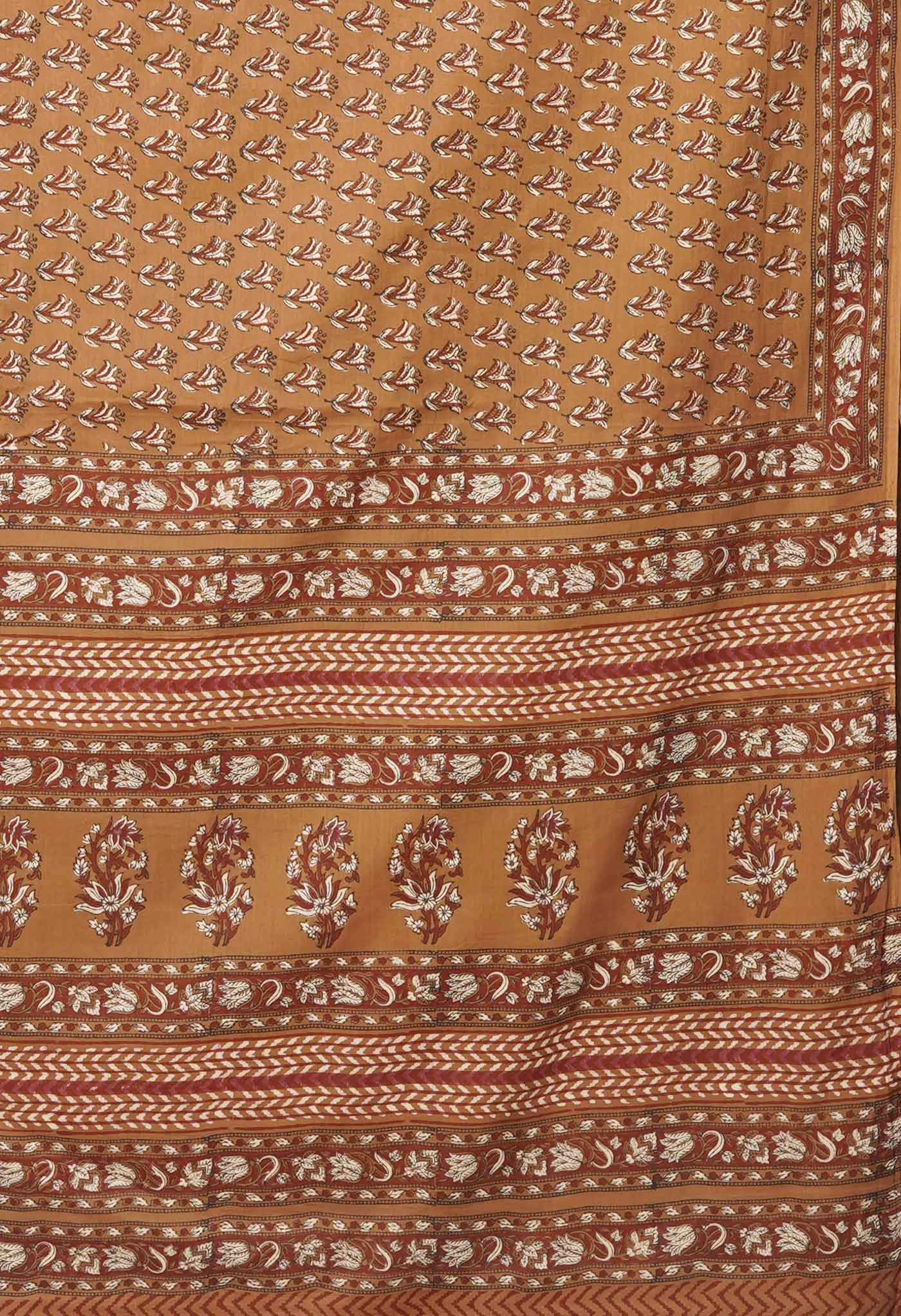 Brown Pure Hand Block Printed Soft Cotton Saree-UNM81447