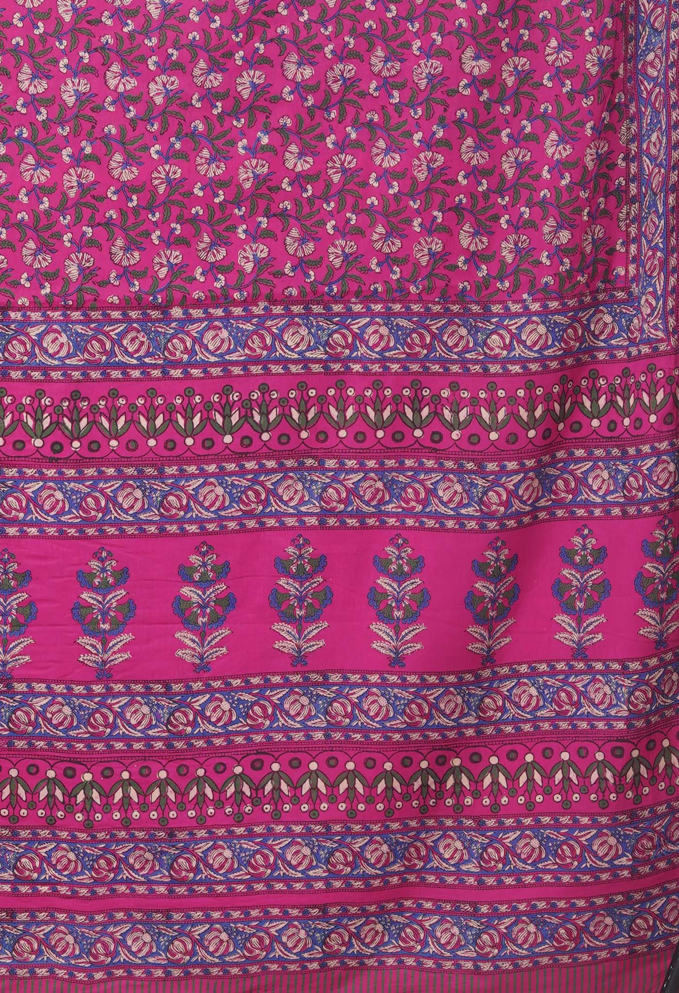 Pink Pure Hand Block Printed Soft Cotton Saree-UNM81450