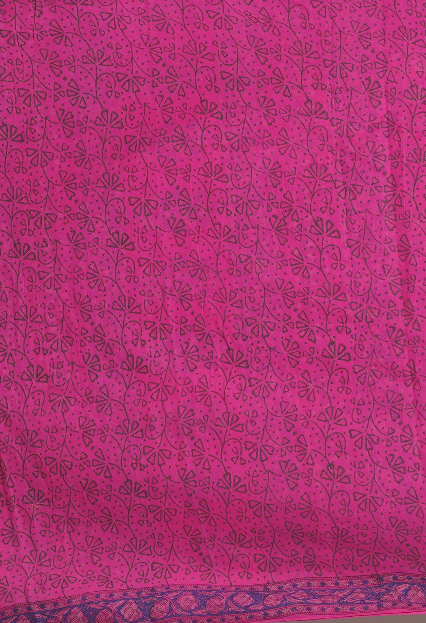 Pink Pure Hand Block Printed Soft Cotton Saree-UNM81450