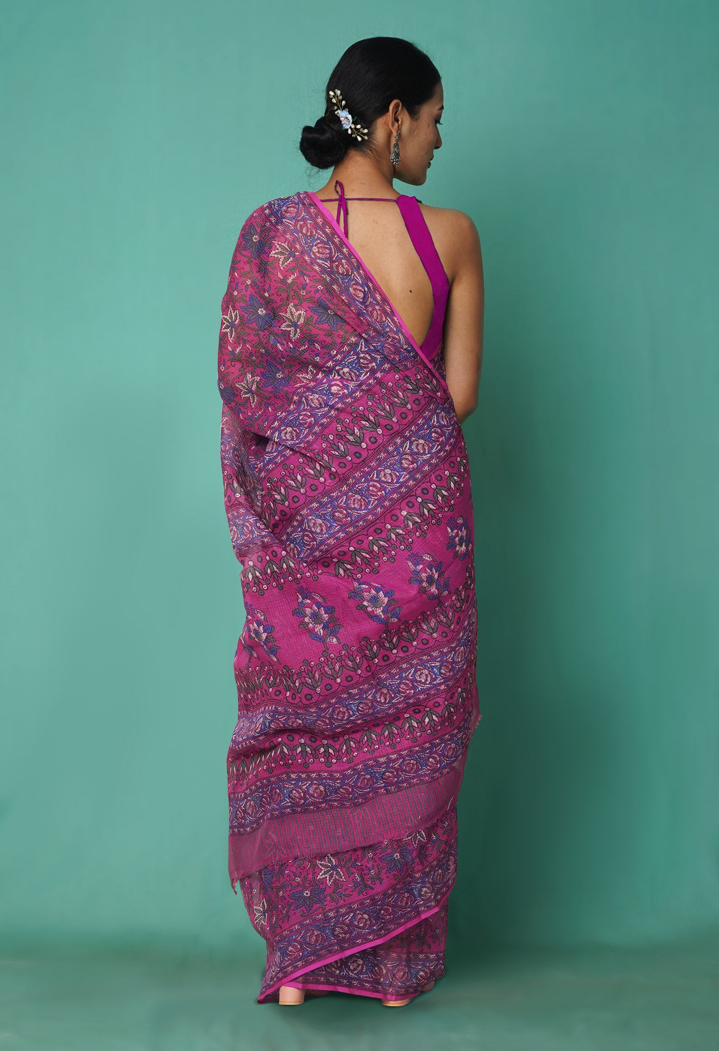 Pink Pure Hand Block Printed Kota Saree-UNM81454