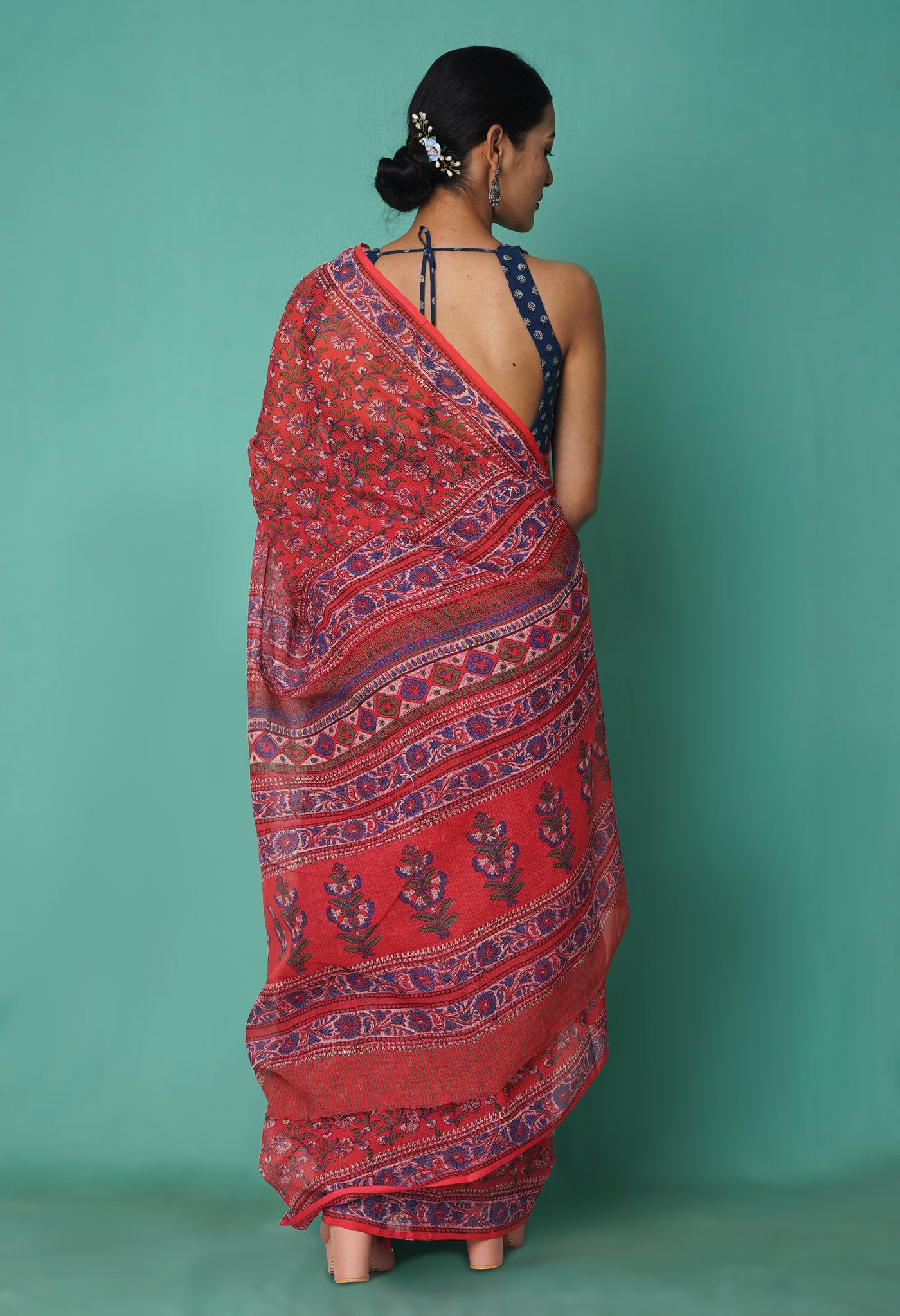 Red Pure Hand Block Printed Kota Saree-UNM81455