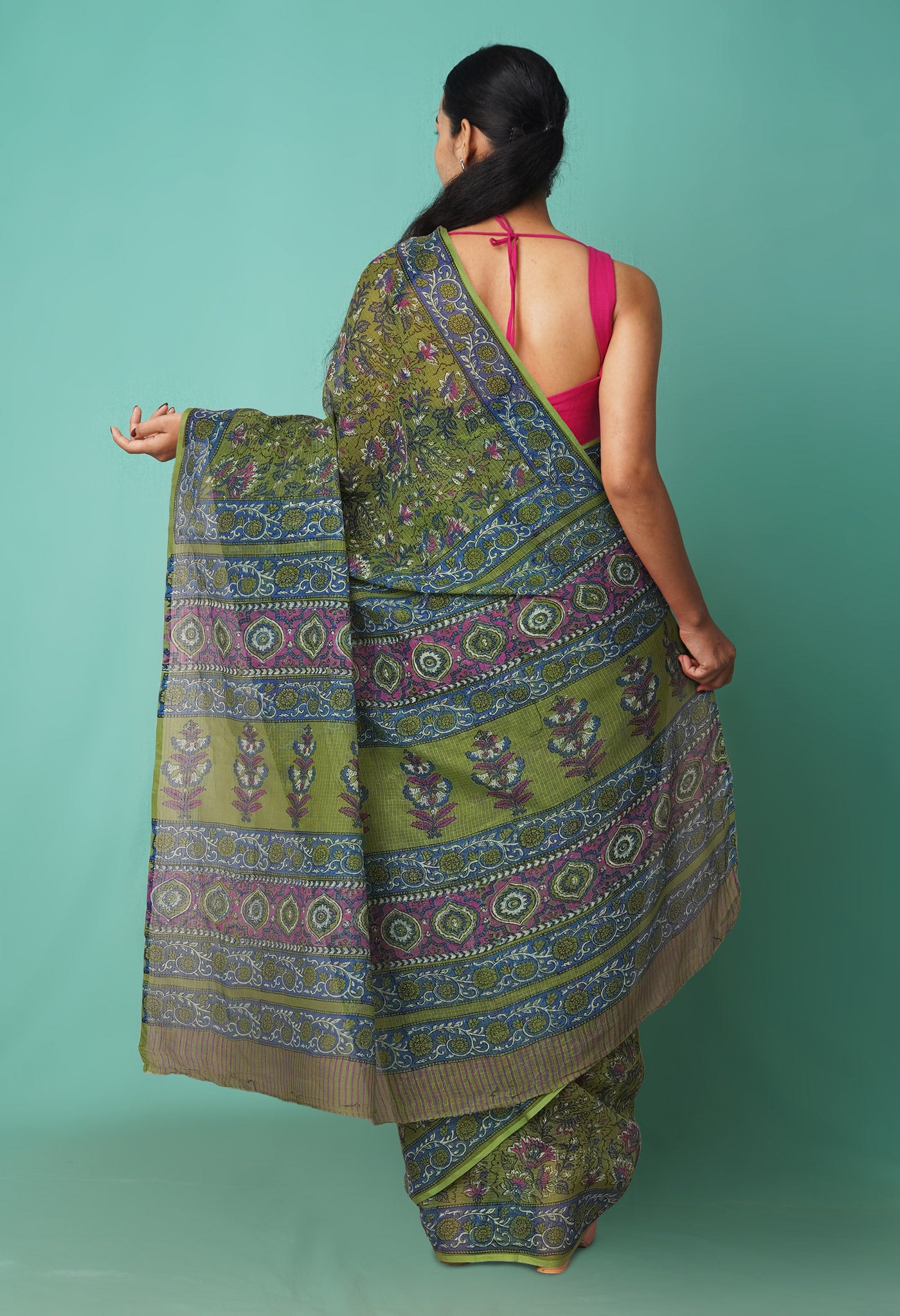 Green Pure Hand Block Printed Kota Saree-UNM81456