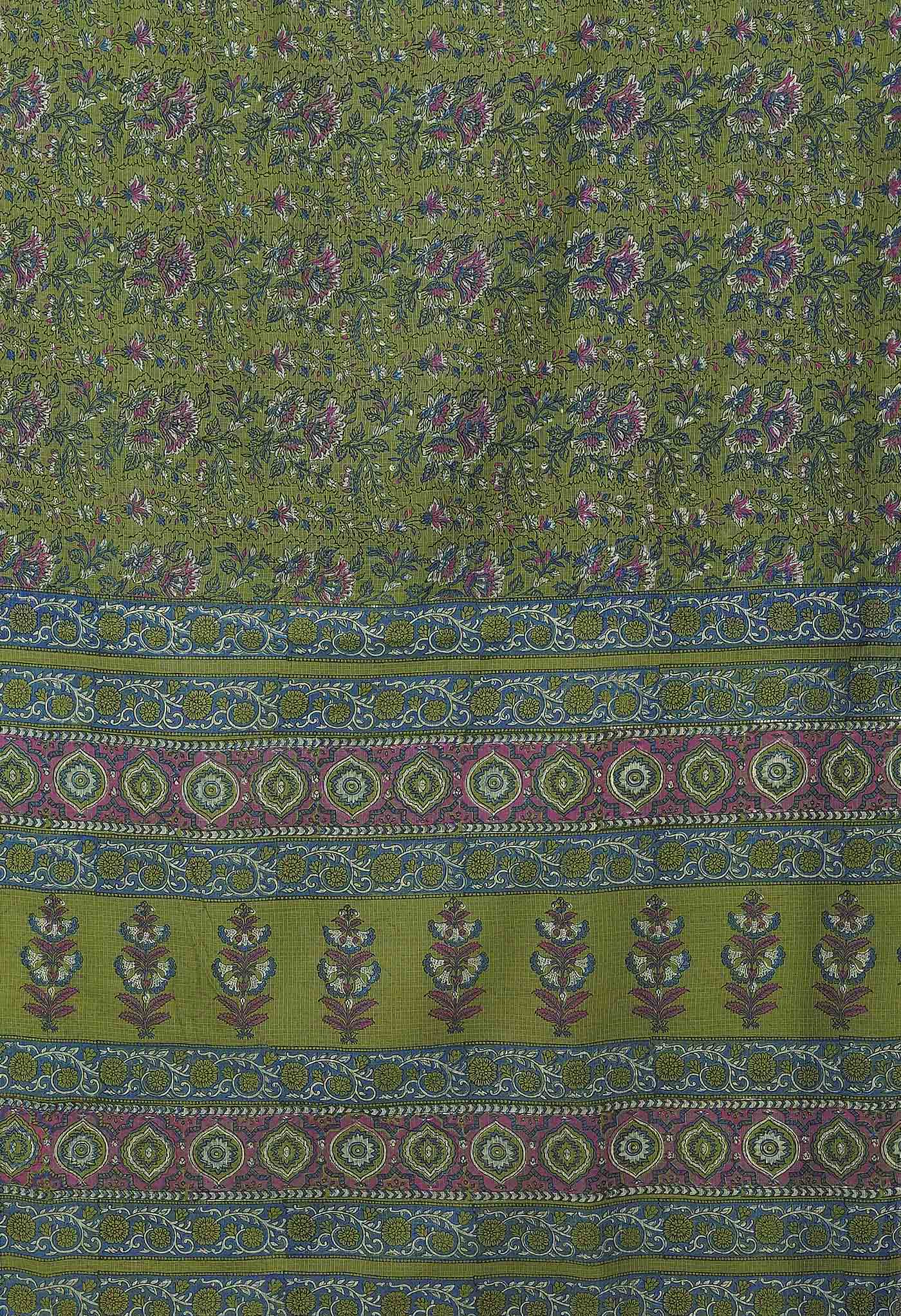 Green Pure Hand Block Printed Kota Saree-UNM81456