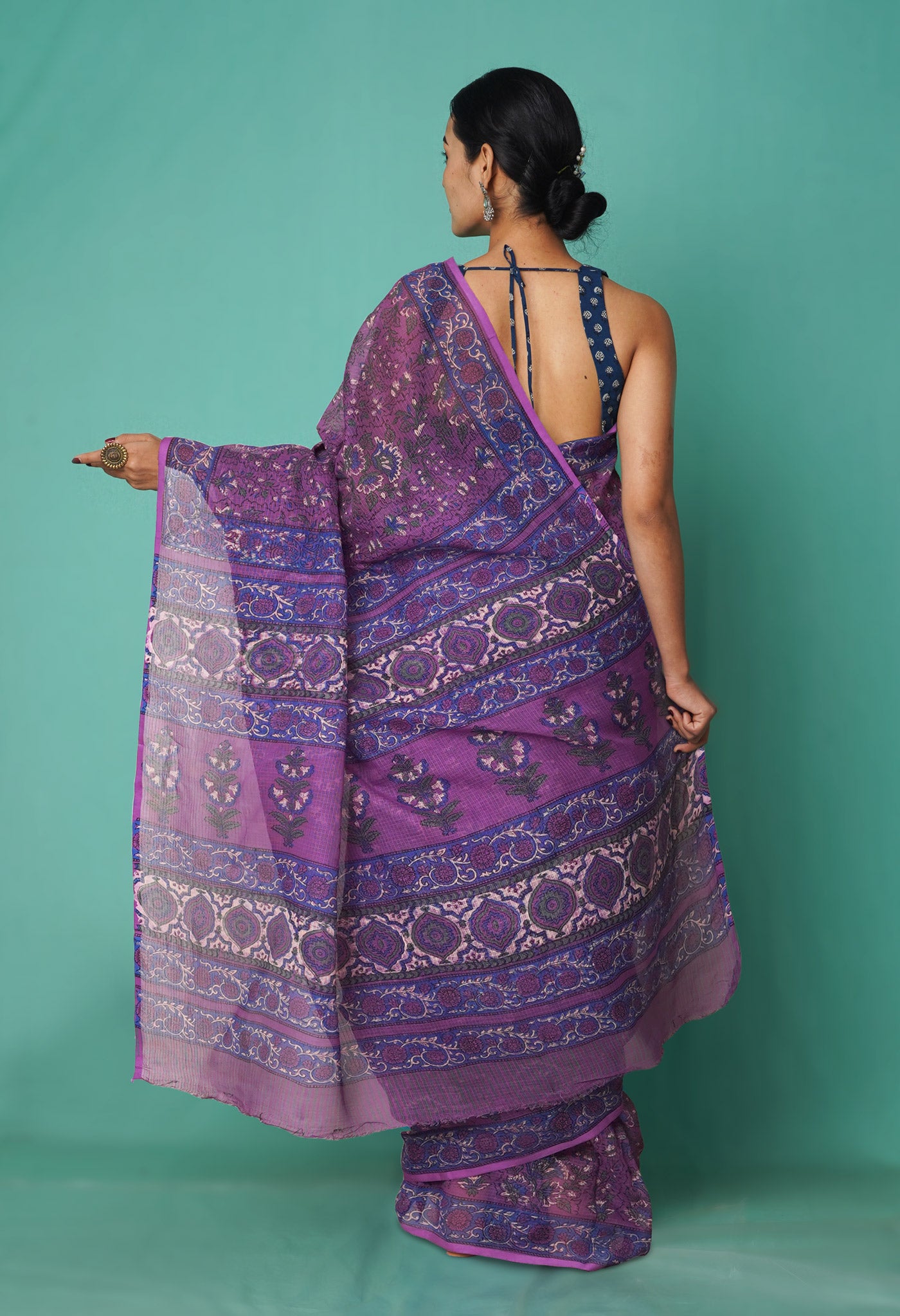 Purple Pure Hand Block Printed Kota Saree-UNM81457