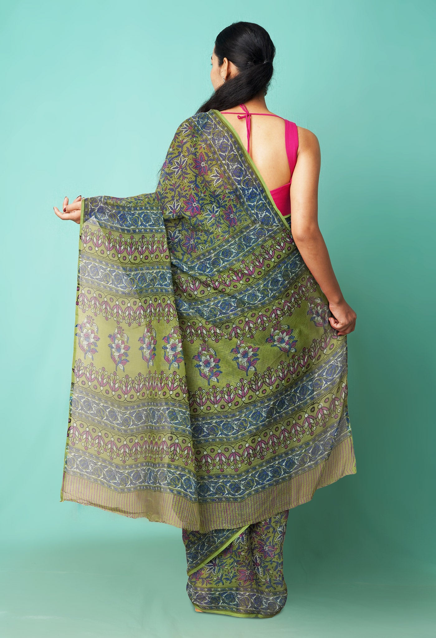 Green Pure Hand Block Printed Kota Saree-UNM81458