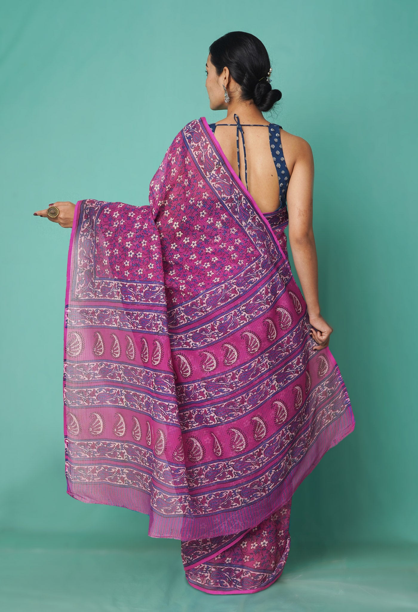 Pink Pure Hand Block Printed Kota Saree-UNM81460