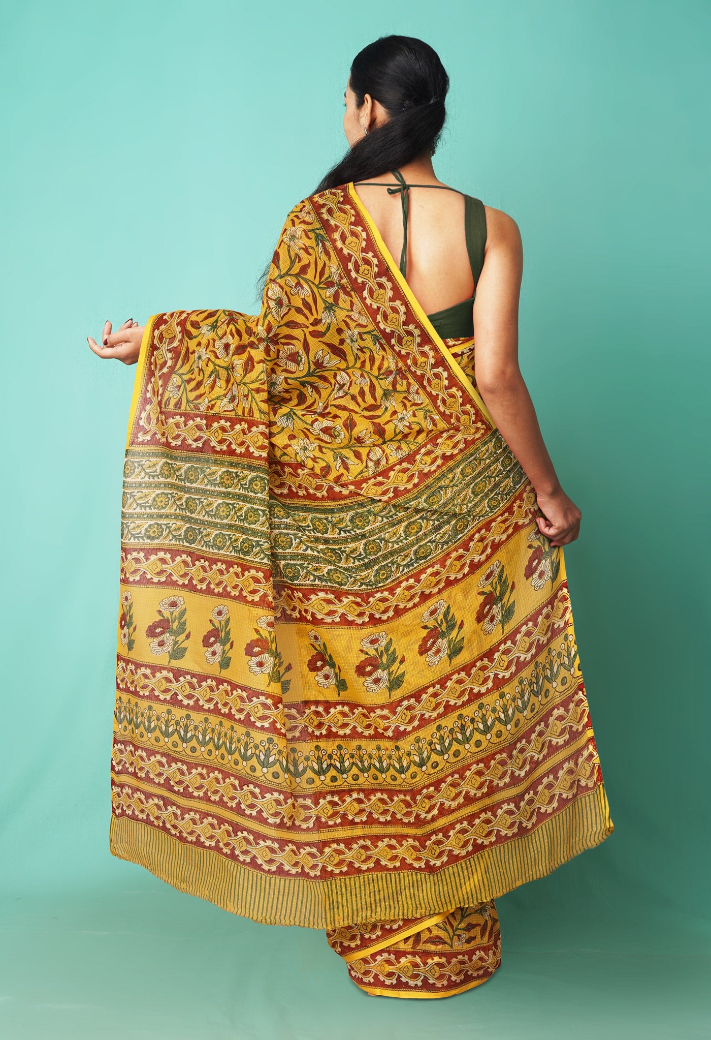 Yellow Pure Hand Block Printed Kota Saree-UNM81462