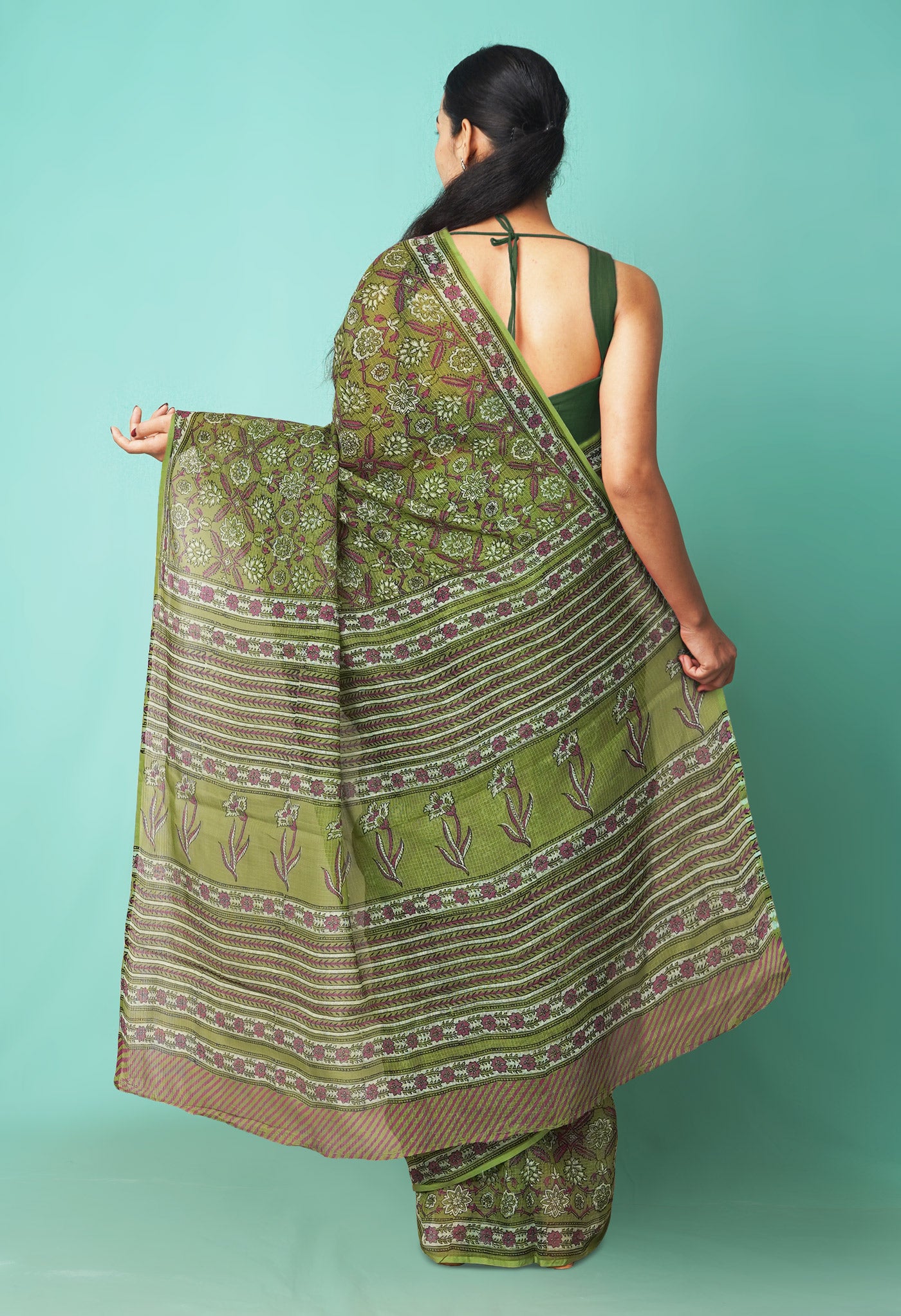 Green Pure Hand Block Printed Kota Saree-UNM81467