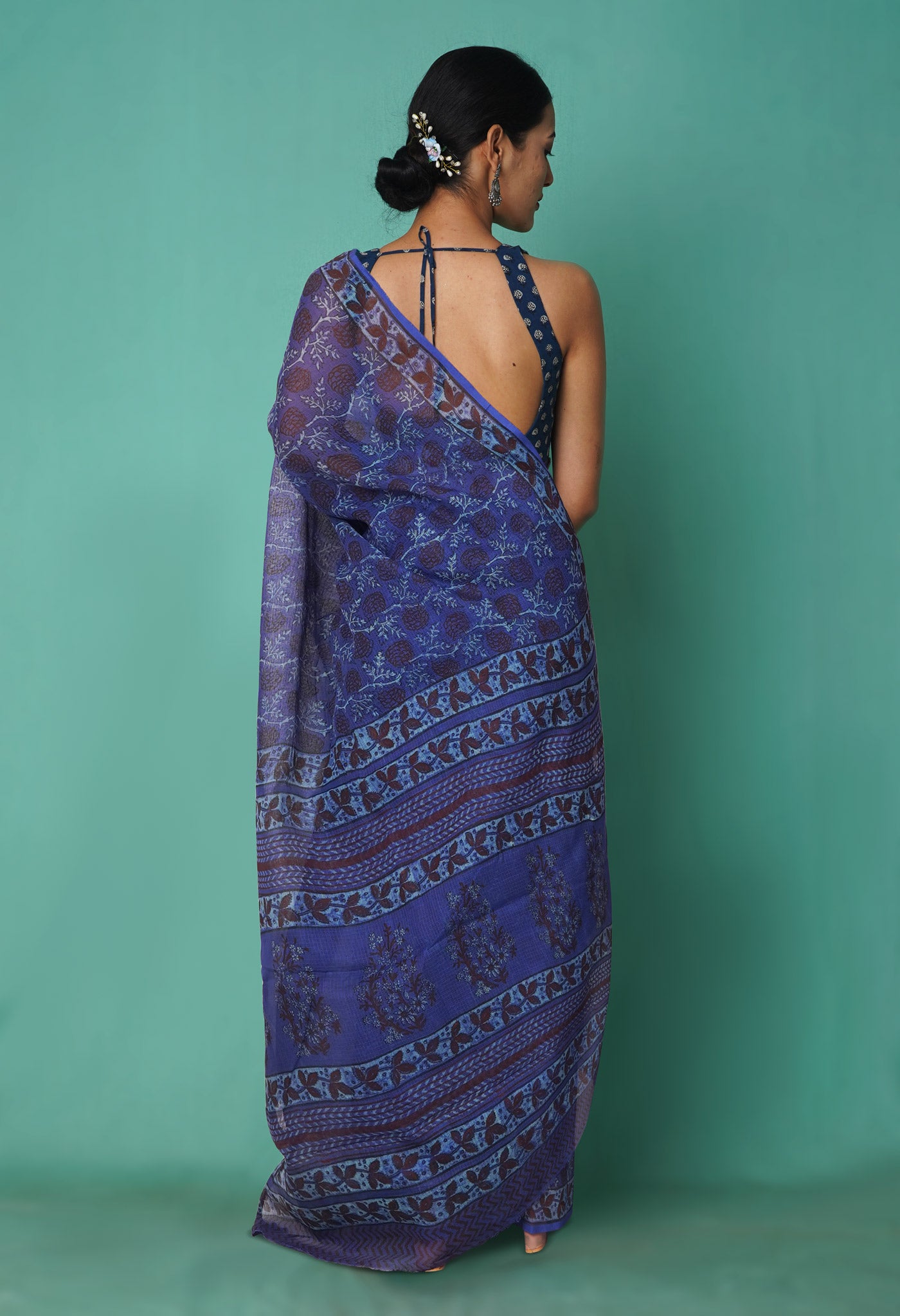 Blue Pure Hand Block Printed Kota Saree-UNM81469