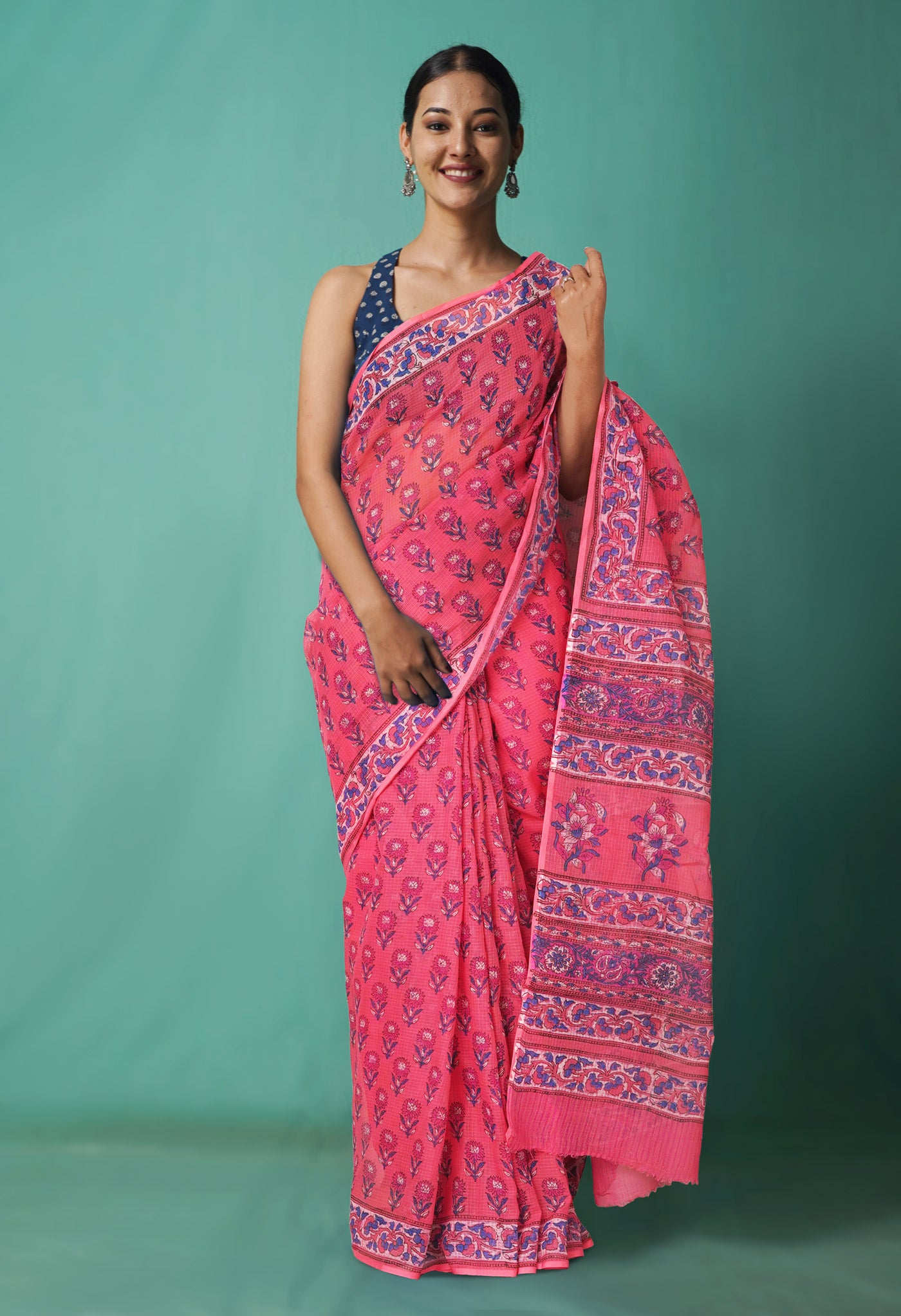 Pink Pure Hand Block Printed Kota Saree-UNM81470