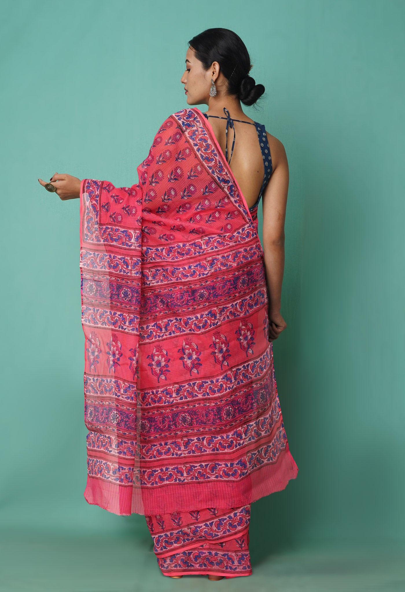 Pink Pure Hand Block Printed Kota Saree-UNM81470