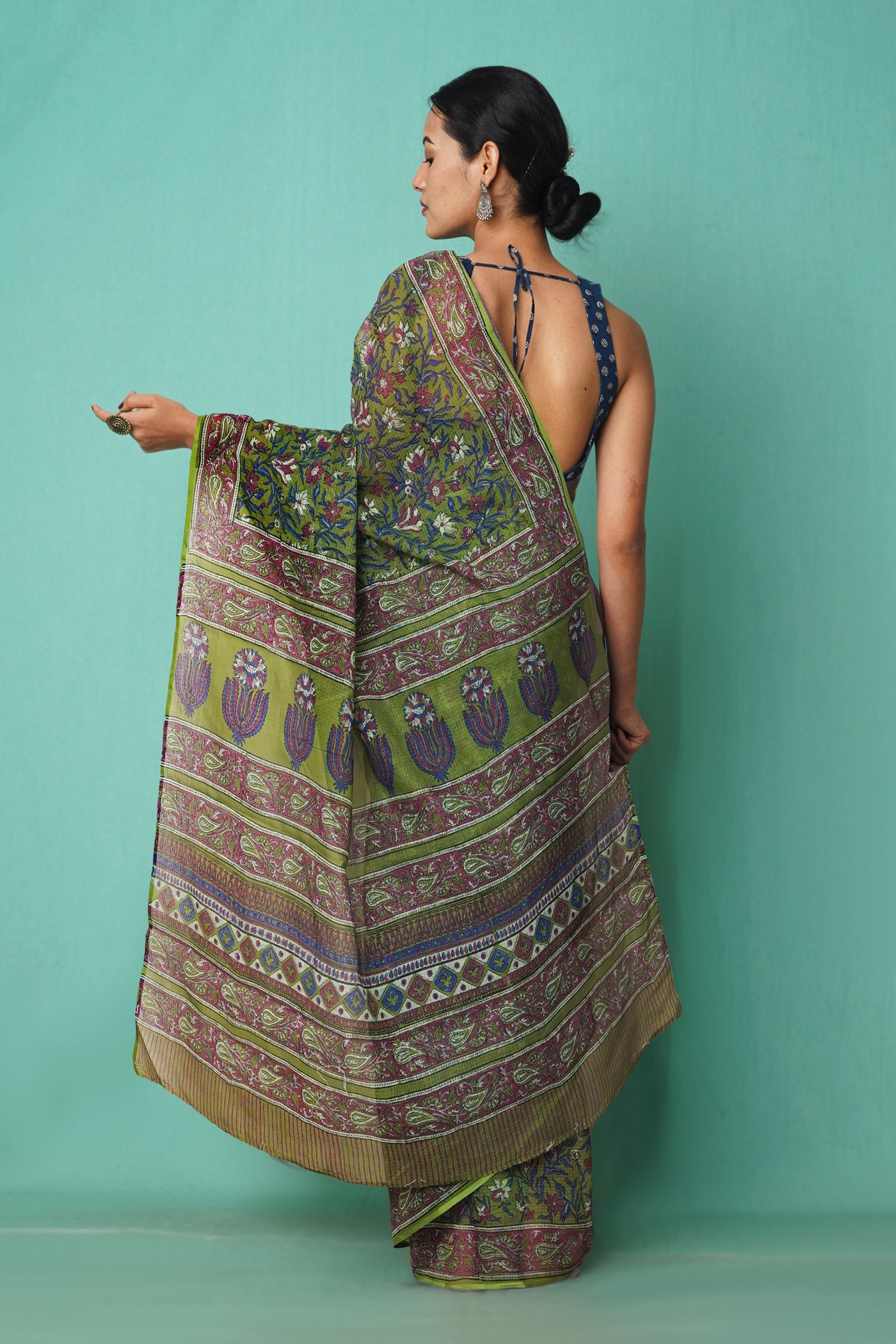 Green Pure Hand Block Printed Kota Saree-UNM81472