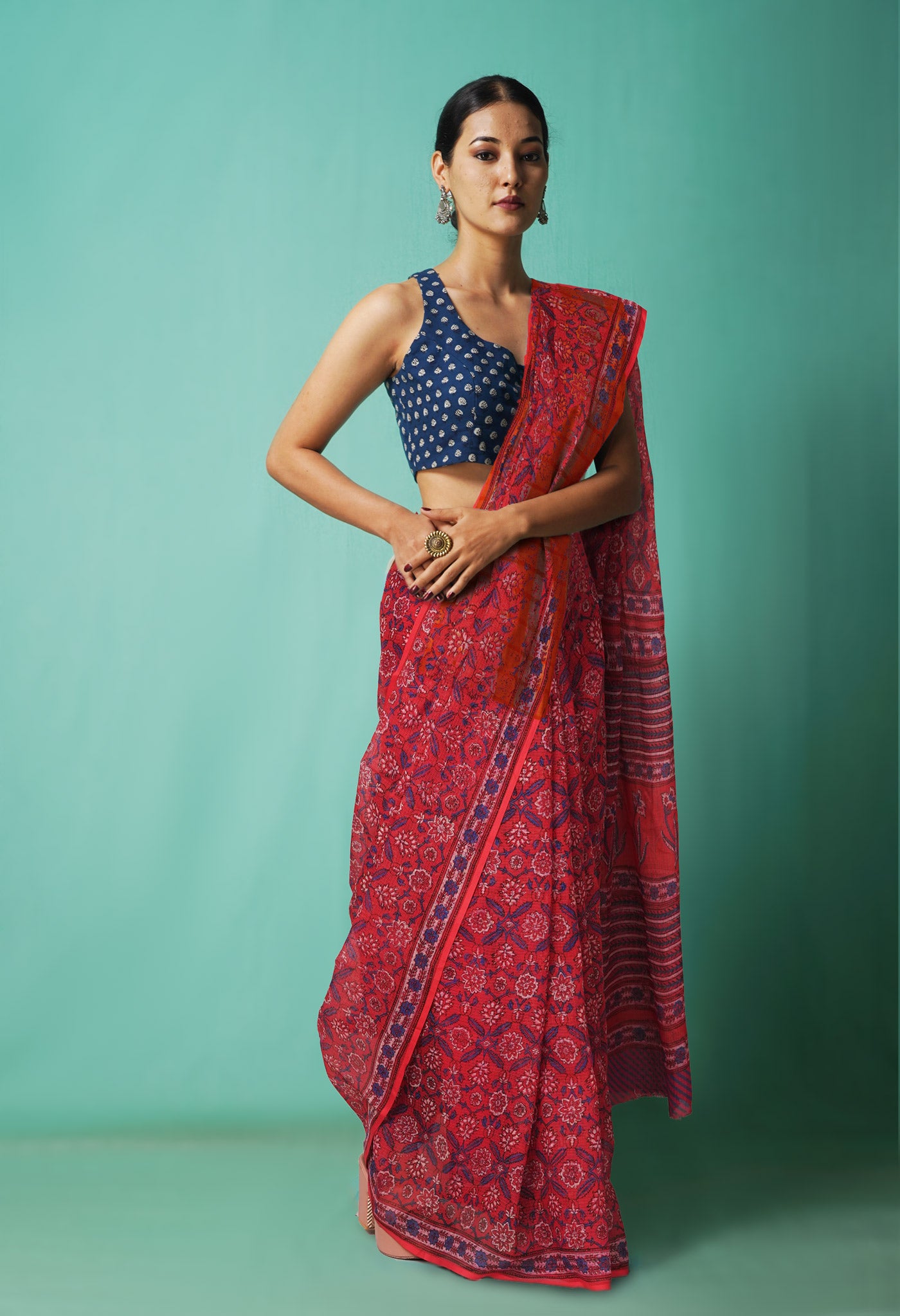 Red Pure Hand Block Printed Kota Saree-UNM81473