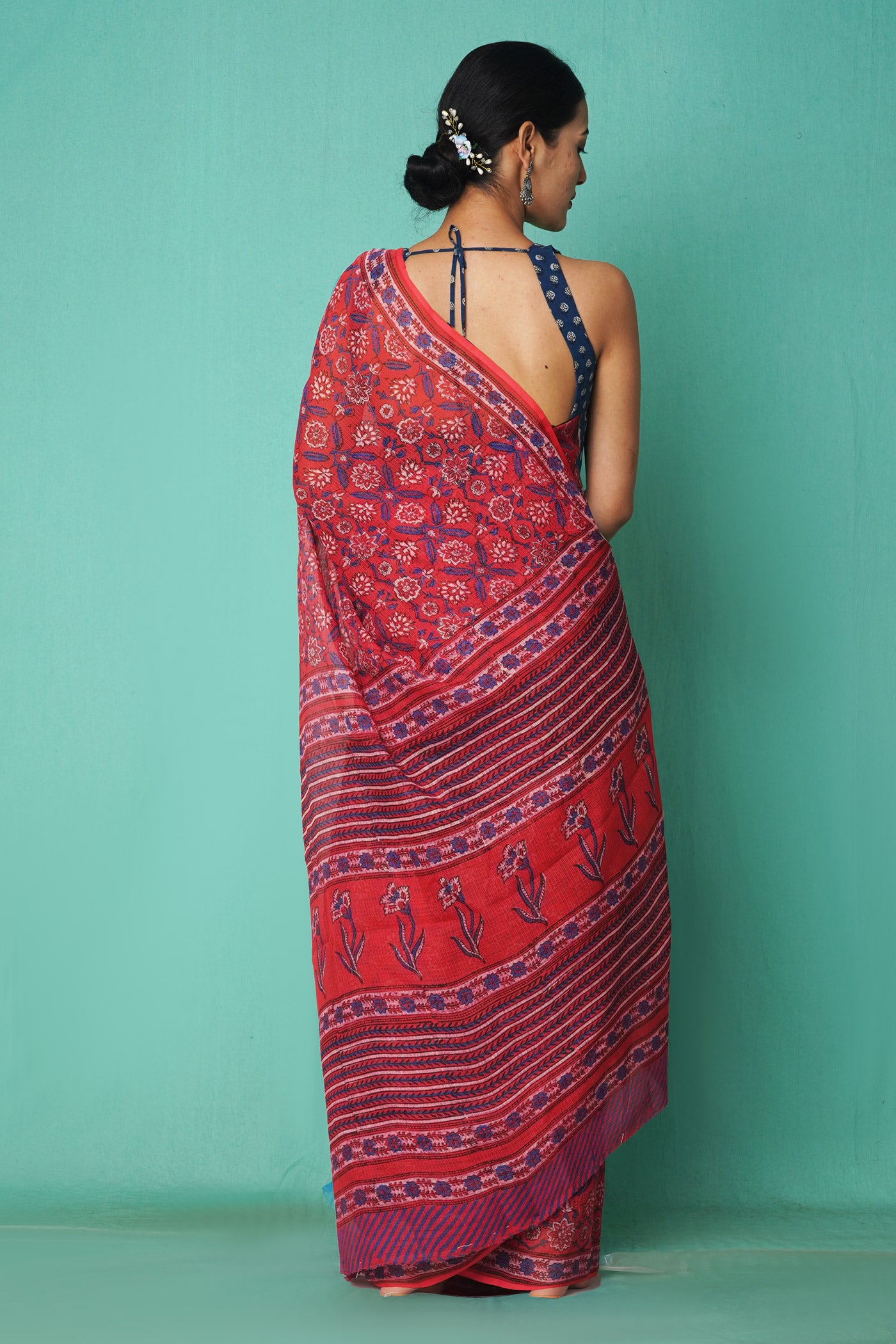 Red Pure Hand Block Printed Kota Saree-UNM81473