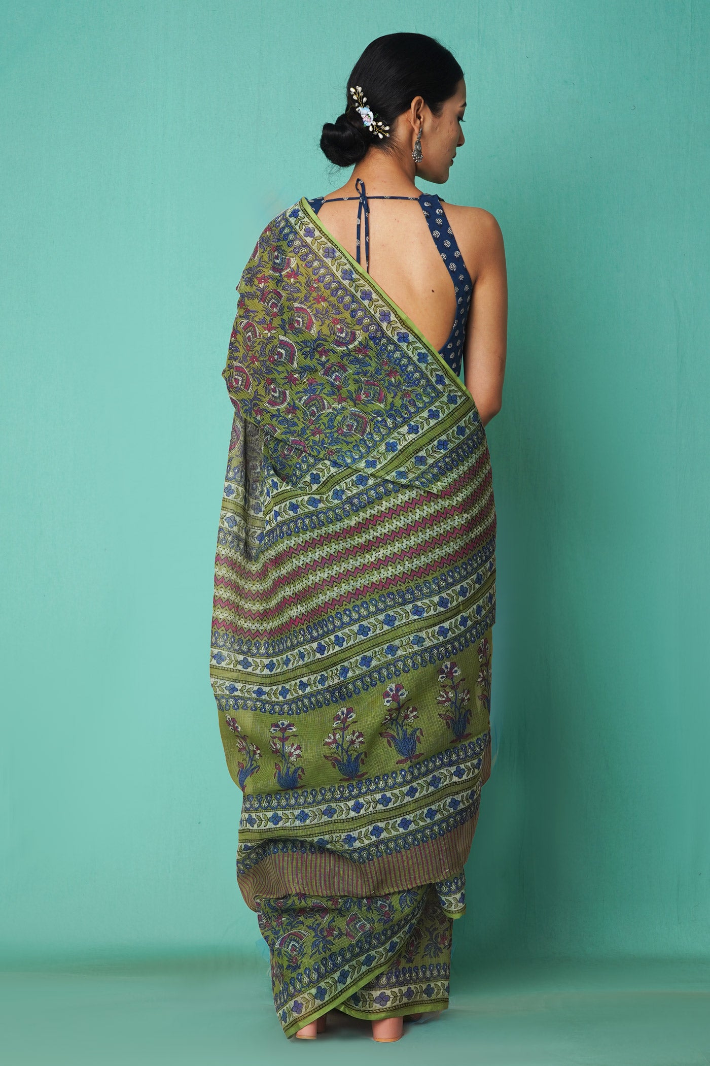 Green Pure Hand Block Printed Kota Saree-UNM81475