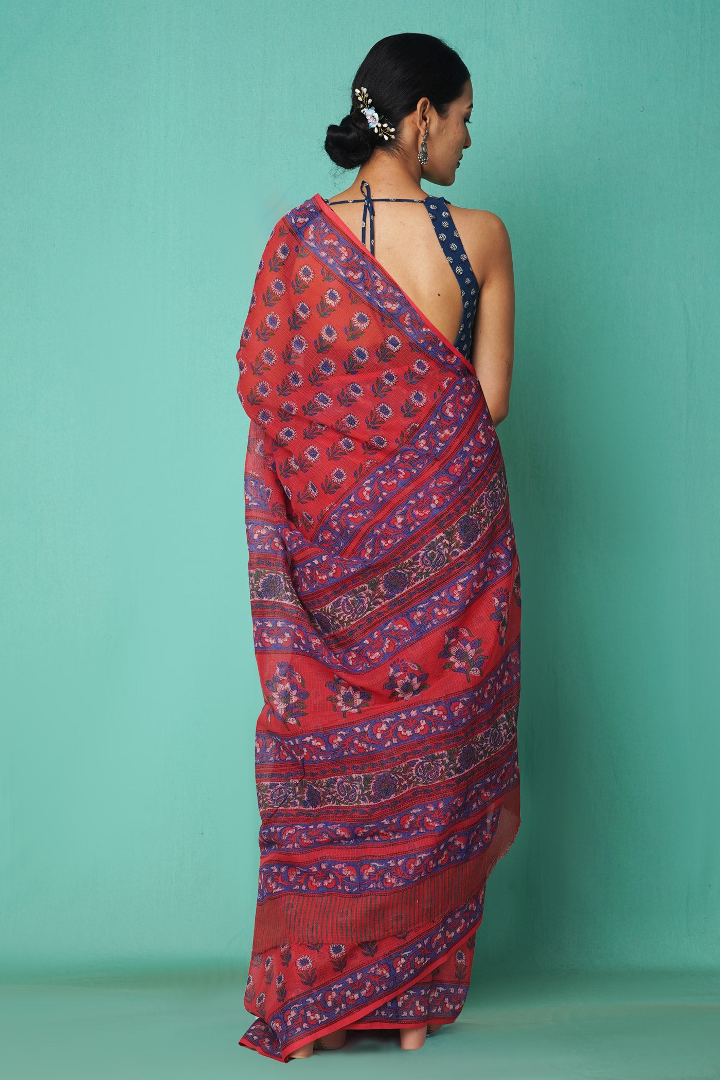 Red Pure Hand Block Printed Kota Saree-UNM81476