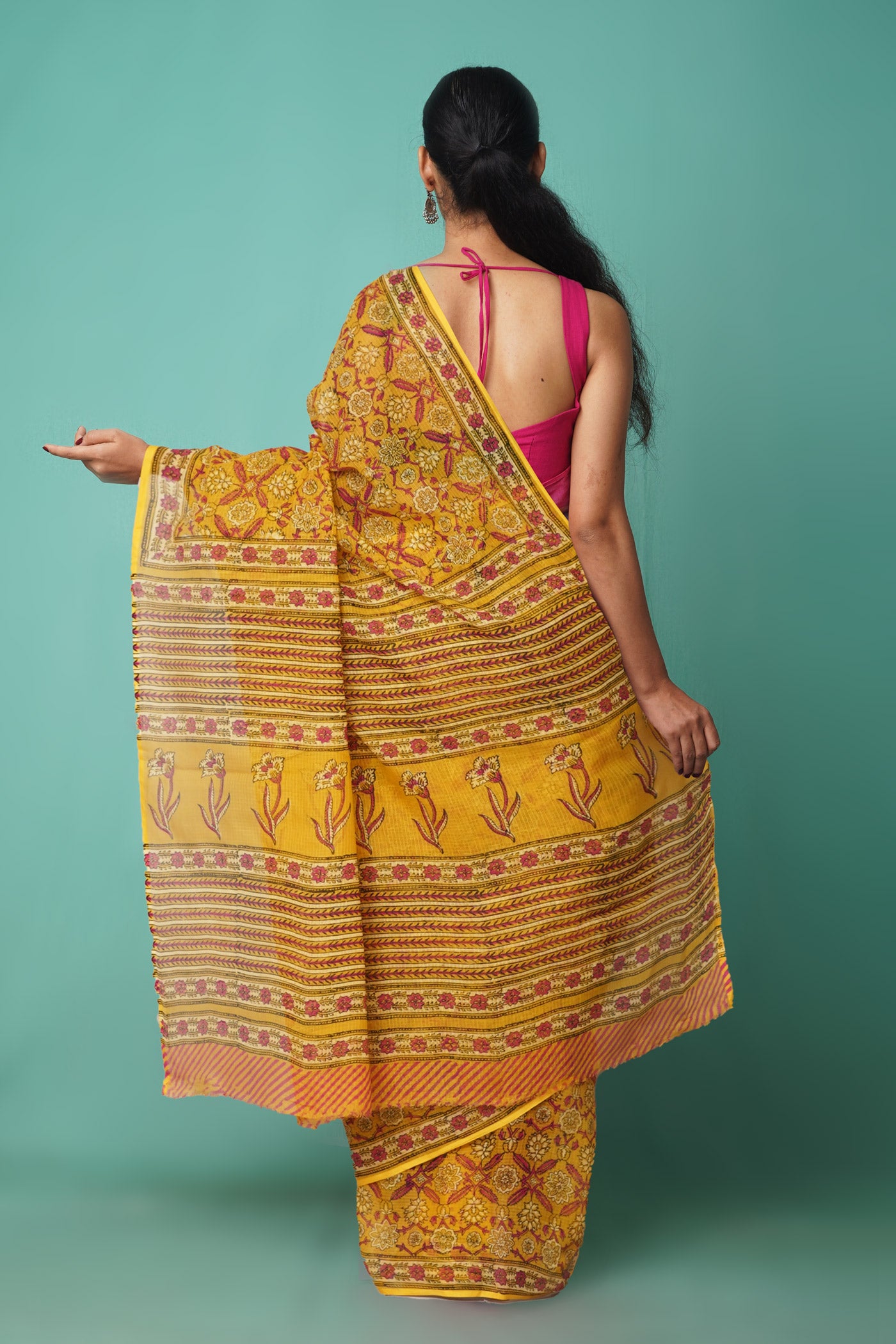 Yellow Pure Hand Block Printed Kota Saree-UNM81479