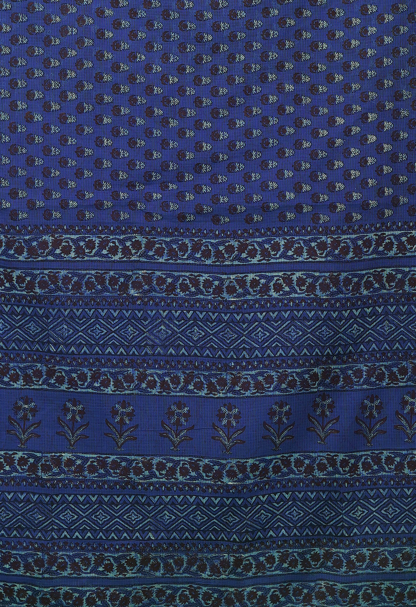 Blue Pure Hand Block Printed Kota Saree-UNM81481