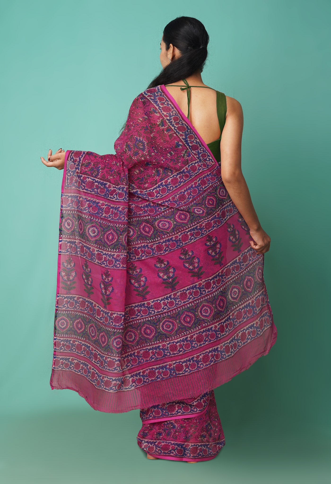 Pink Pure Hand Block Printed Kota Saree-UNM81483