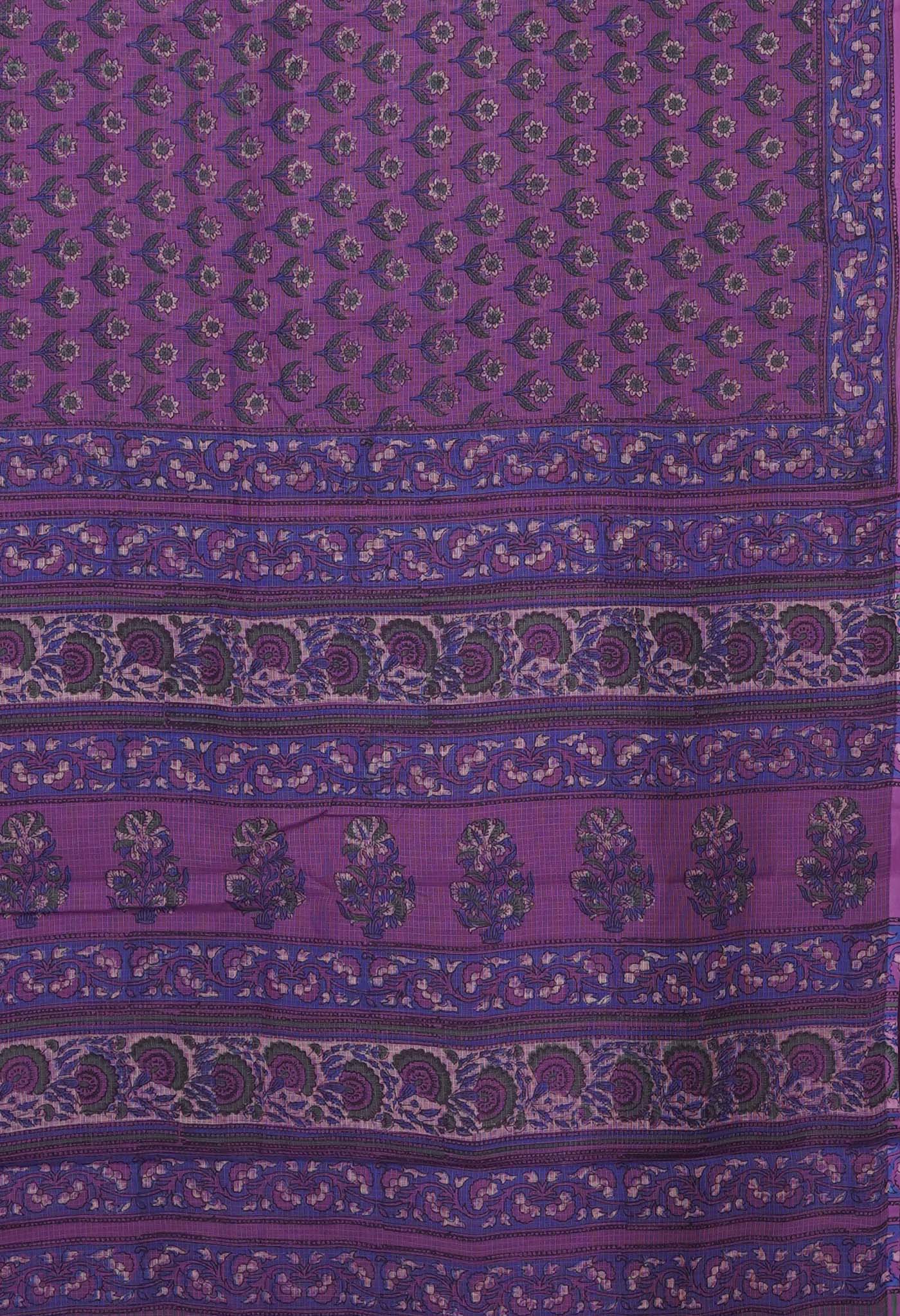 Purple Pure Hand Block Printed Kota Saree-UNM81487