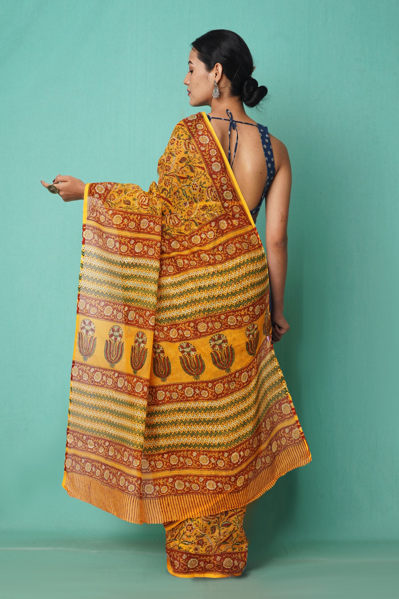 Yellow Pure Hand Block Printed Kota Saree-UNM81488