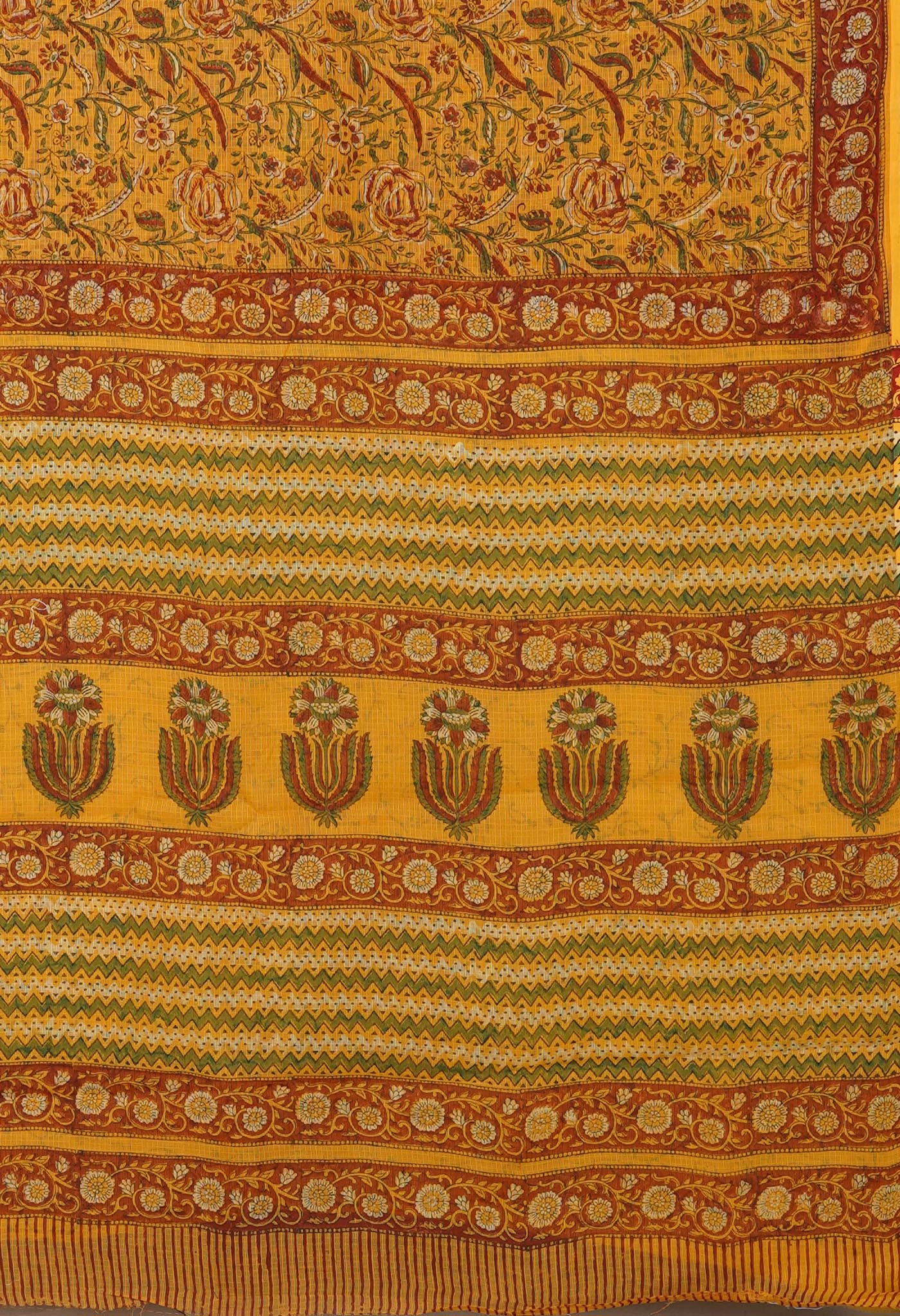 Yellow Pure Hand Block Printed Kota Saree-UNM81488